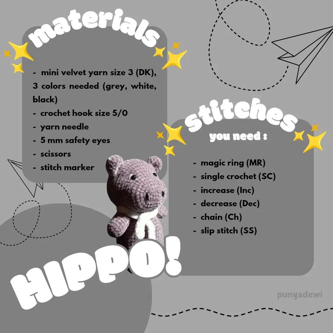 How to Crochet Cute Grey Hippo Amigurumi Doll