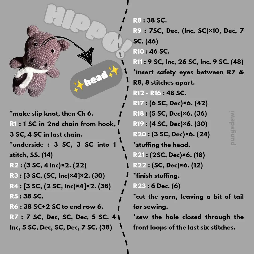 How to Crochet Cute Grey Hippo Amigurumi Doll