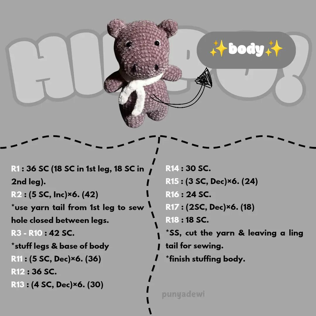 How to Crochet Cute Grey Hippo Amigurumi Doll