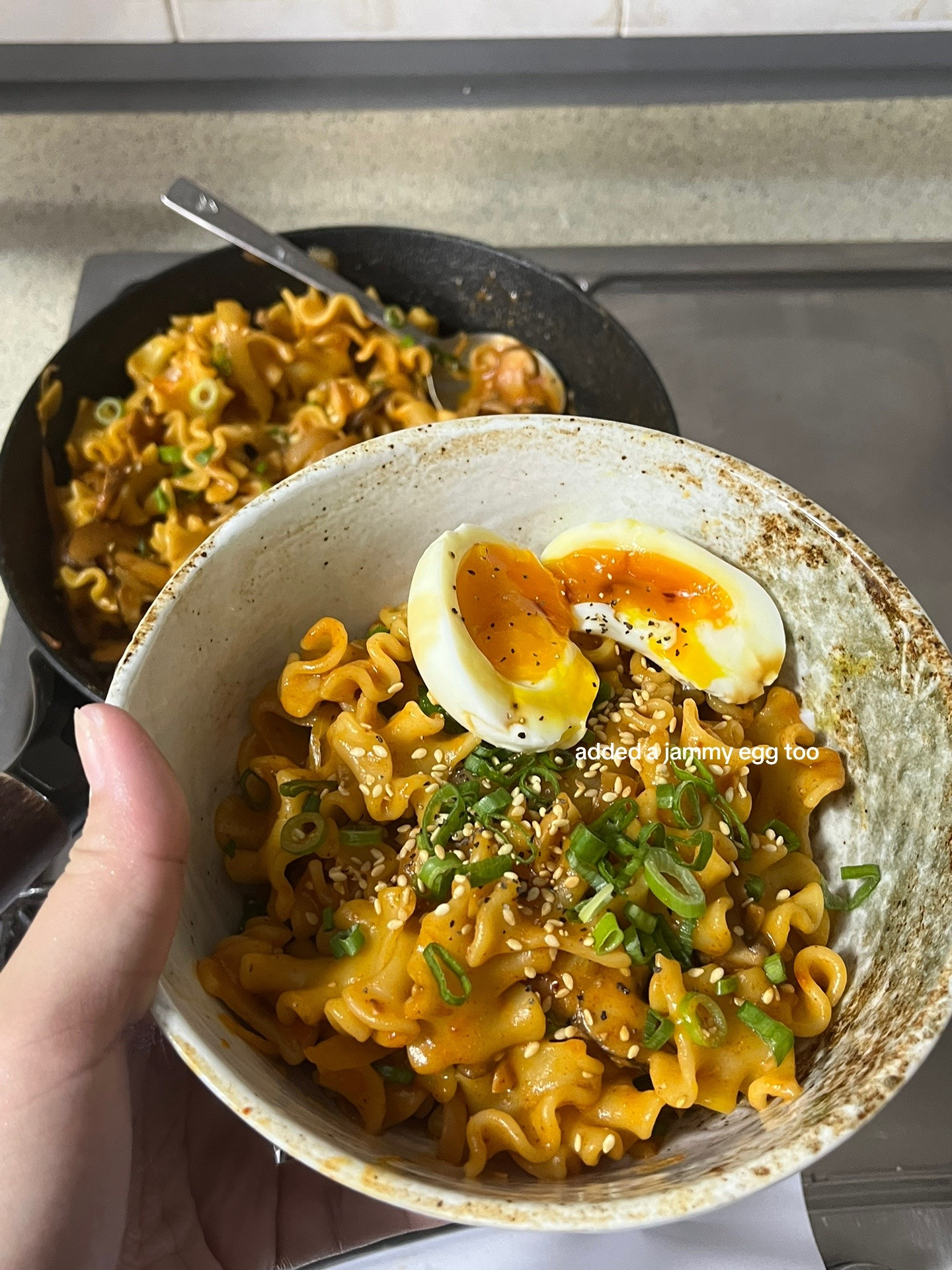How to make creamy gochujang pasta with shiitake mushrooms and soft boiled egg