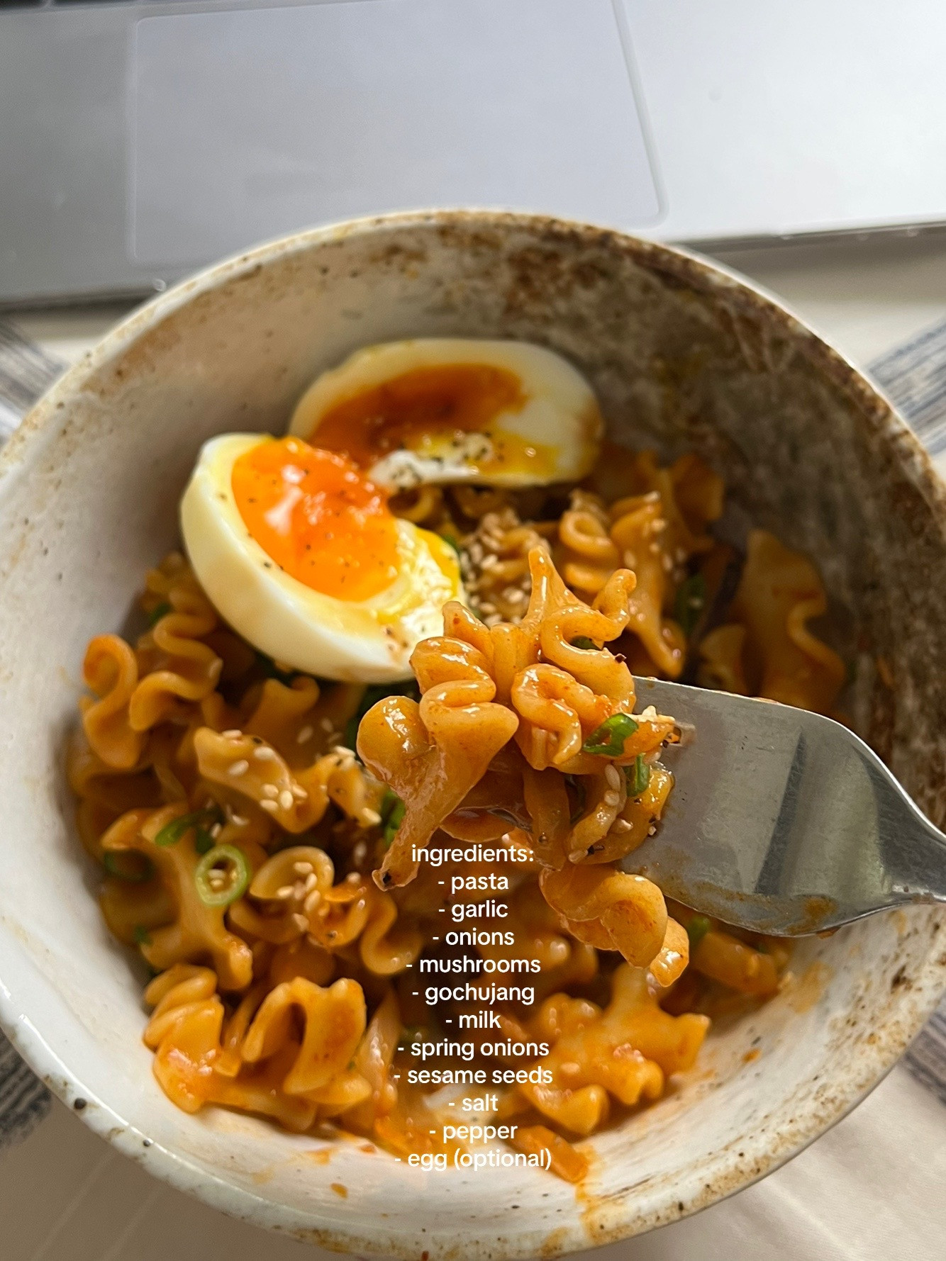 How to make creamy gochujang pasta with shiitake mushrooms and soft boiled egg