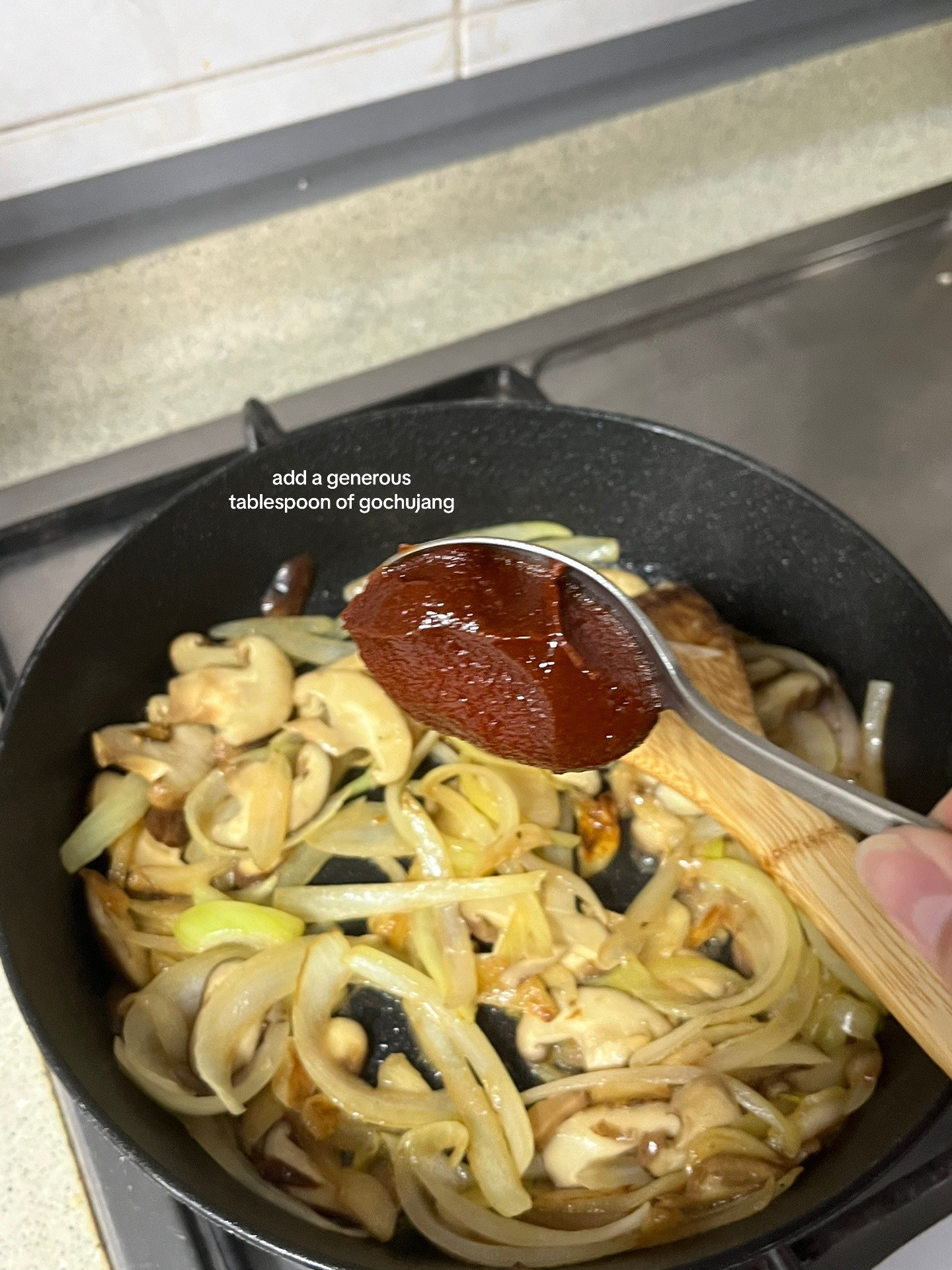 How to make creamy gochujang pasta with shiitake mushrooms and soft boiled egg