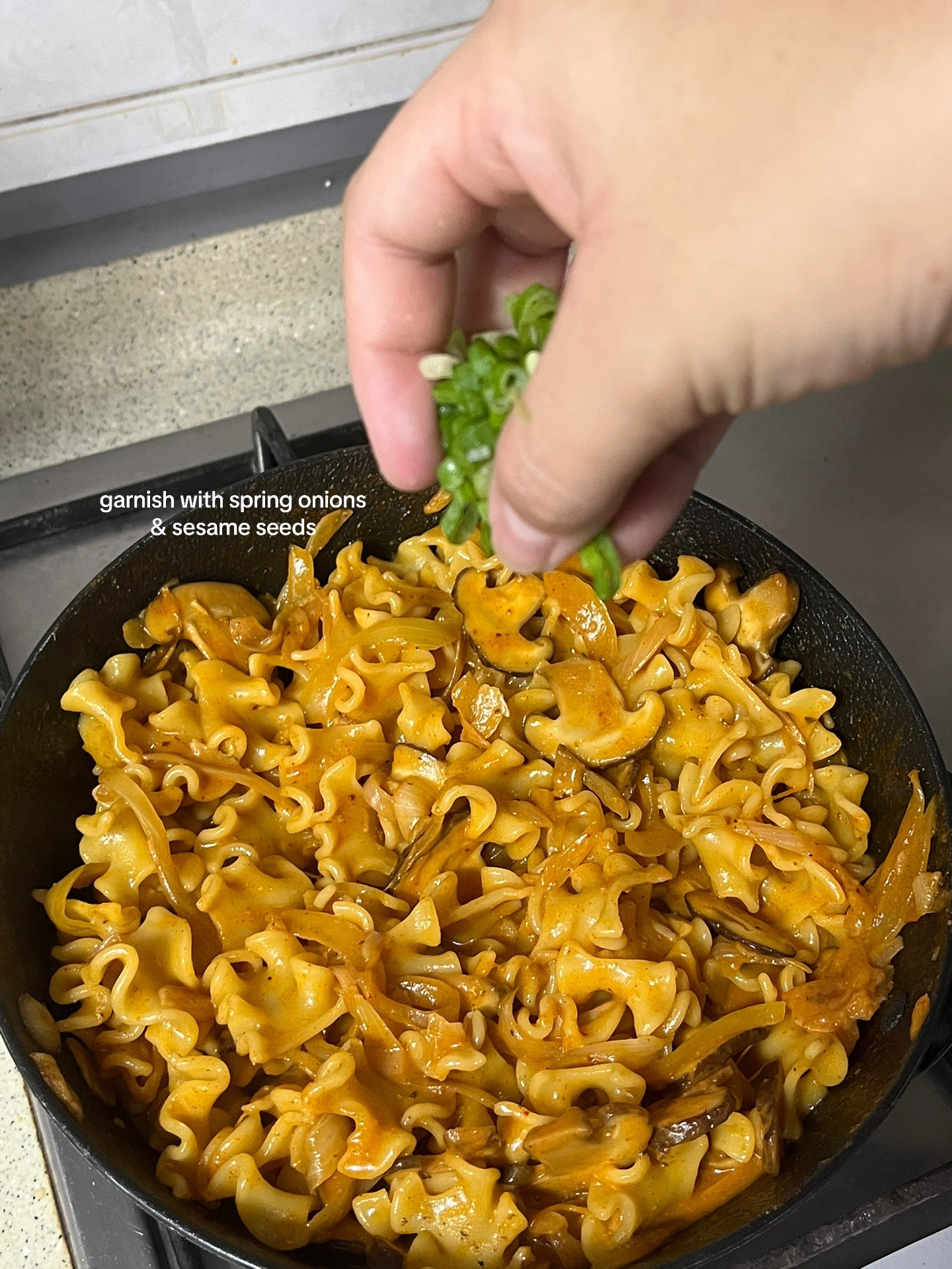 How to make creamy gochujang pasta with shiitake mushrooms and soft boiled egg