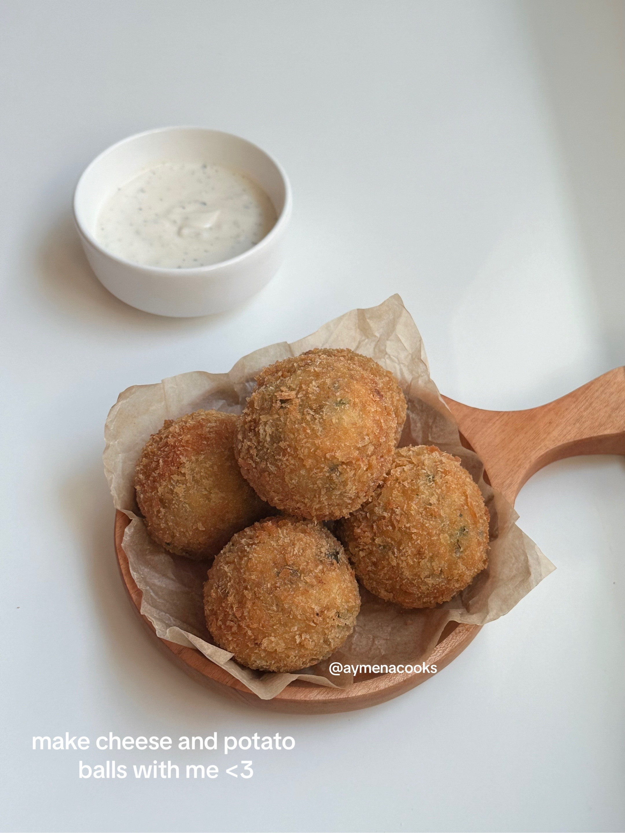 How to make crispy cheese and potato balls recipe with mashed potatoes, spices, spring onions and dipping sauce