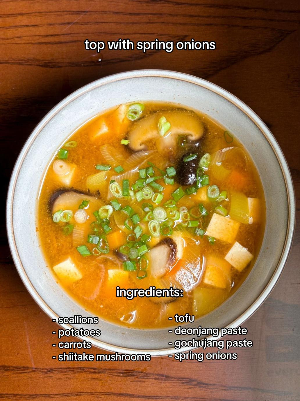 How to make Deonjang Stew with potatoes, carrots, scallions and shiitake mushrooms