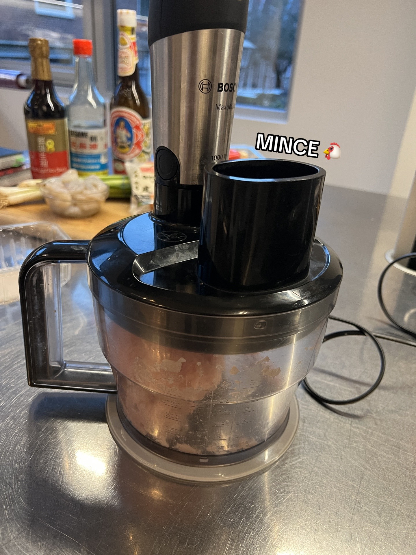 How to Make Homemade Gyoza: Mincing Chicken, Chopping Prawn and Scallion Ingredients