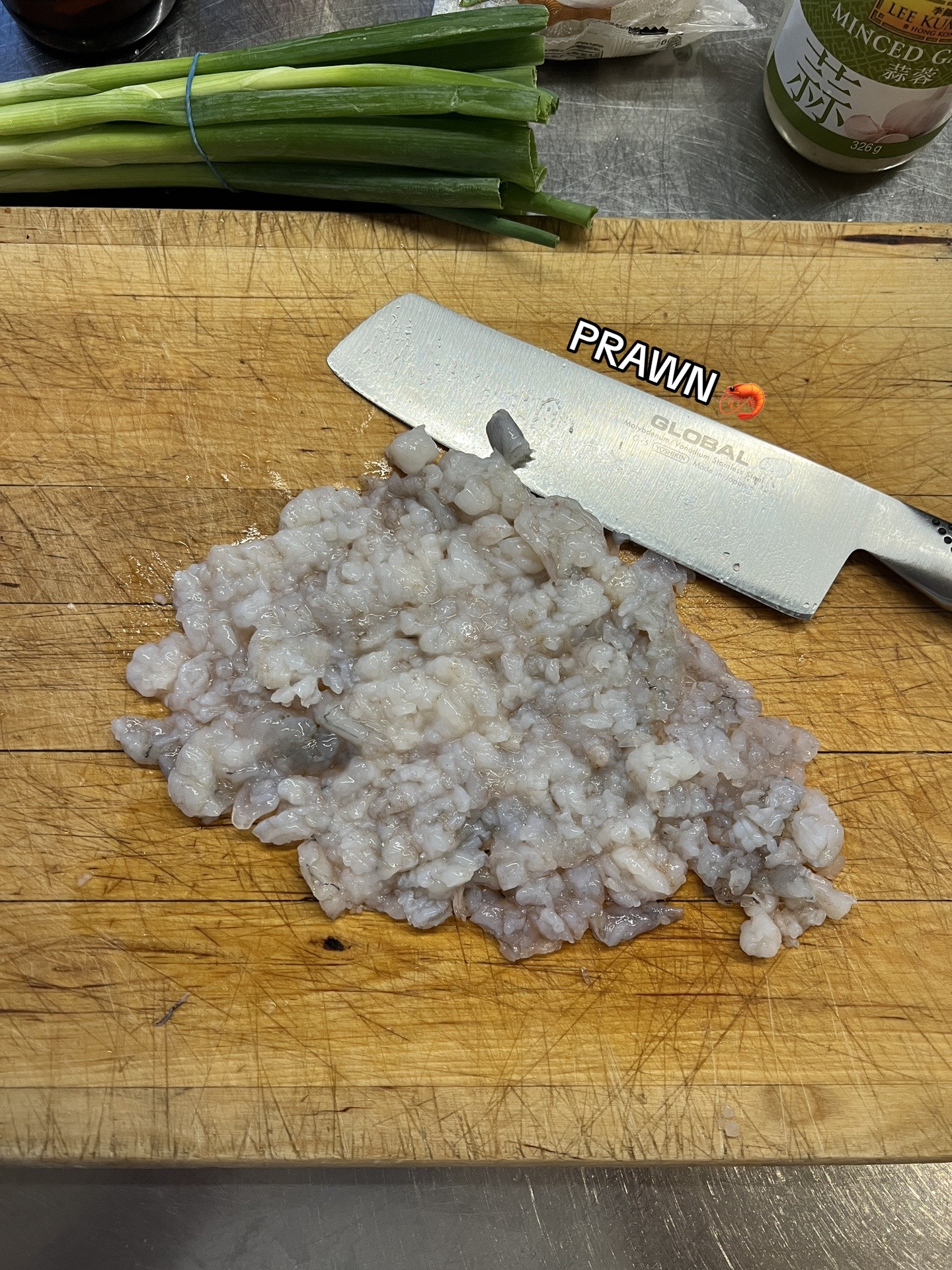 How to Make Homemade Gyoza: Mincing Chicken, Chopping Prawn and Scallion Ingredients