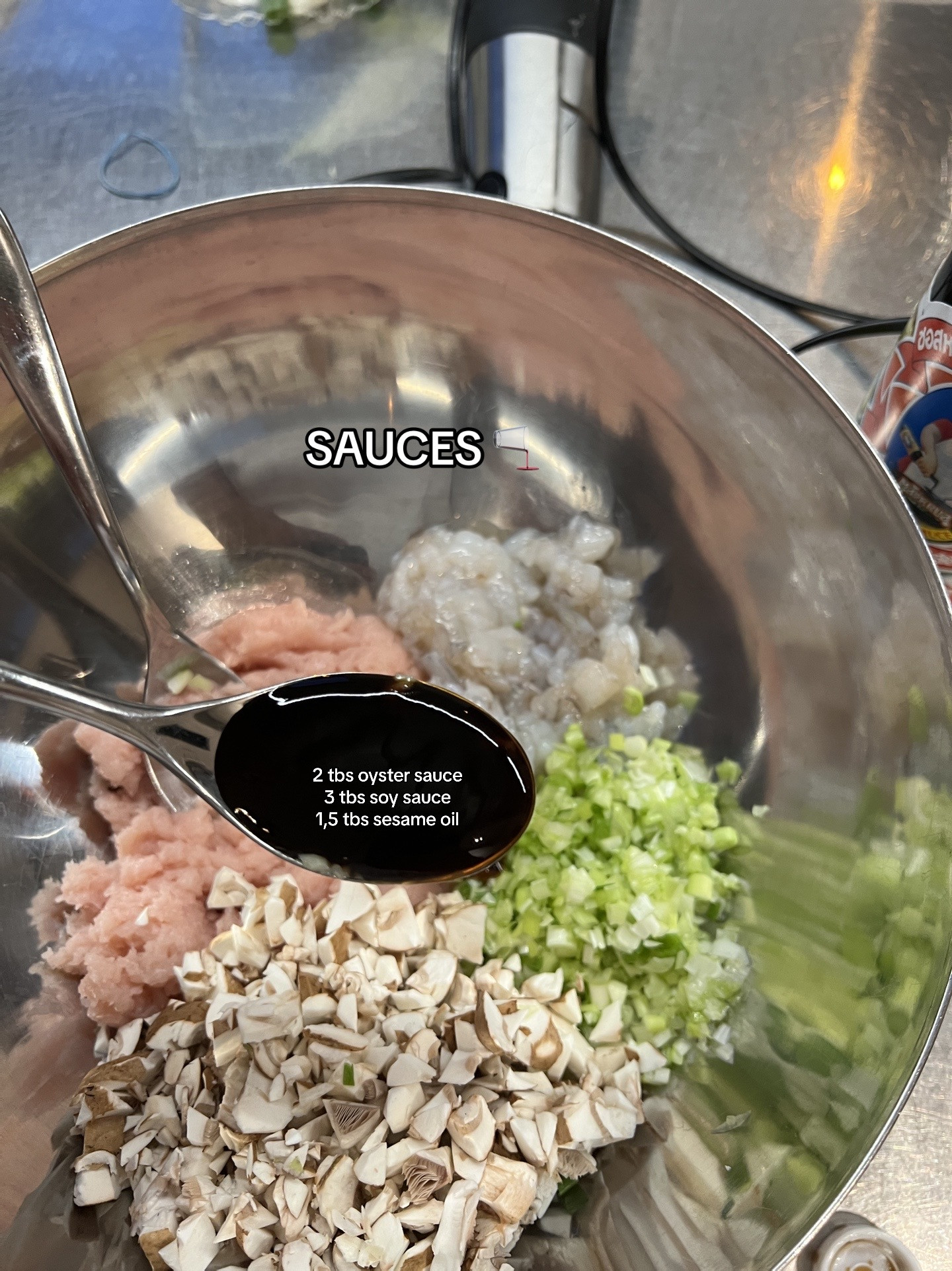 How to Make Homemade Gyoza: Mincing Chicken, Chopping Prawn and Scallion Ingredients