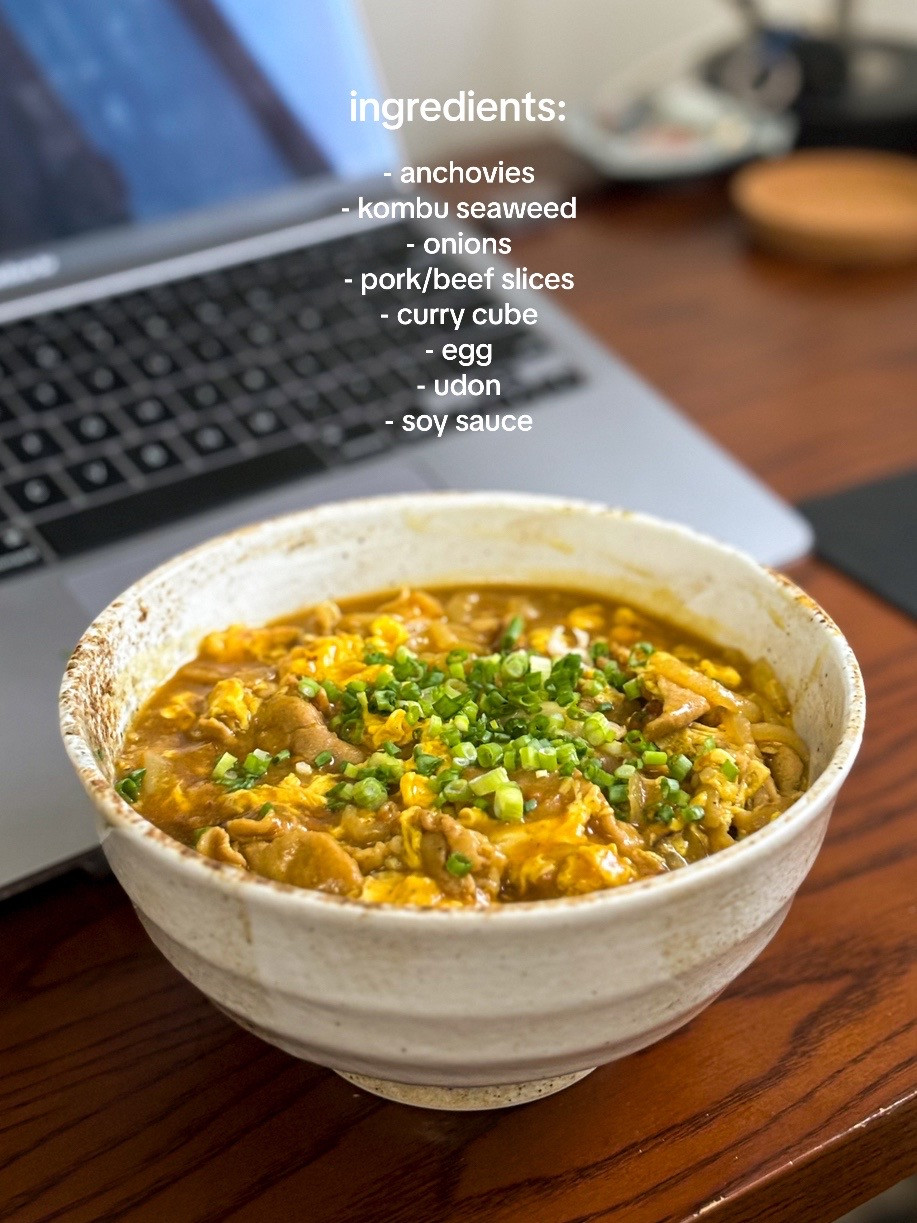 How to make Japanese curry udon with homemade dashi broth, pork, and egg