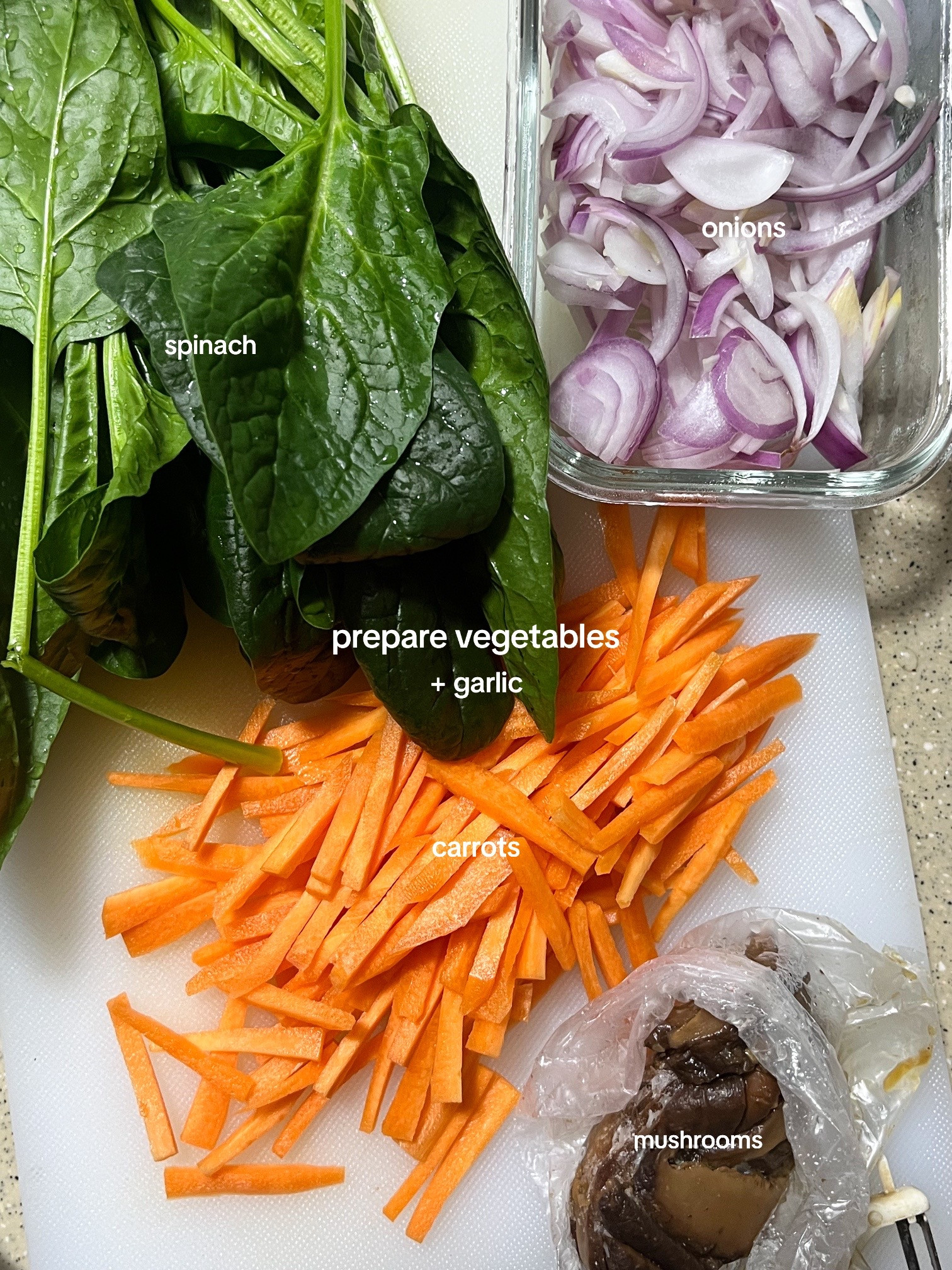 How to make Korean Japchae with spinach, carrots, onions and vermicelli noodles