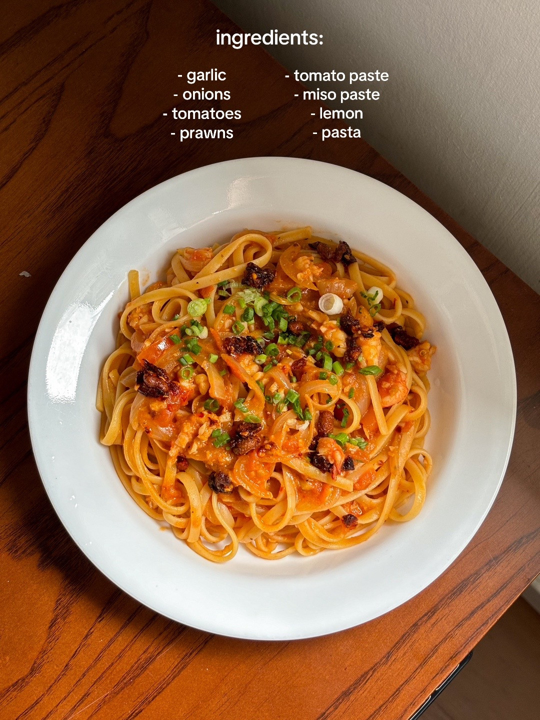 How to make miso tomato linguine with prawns