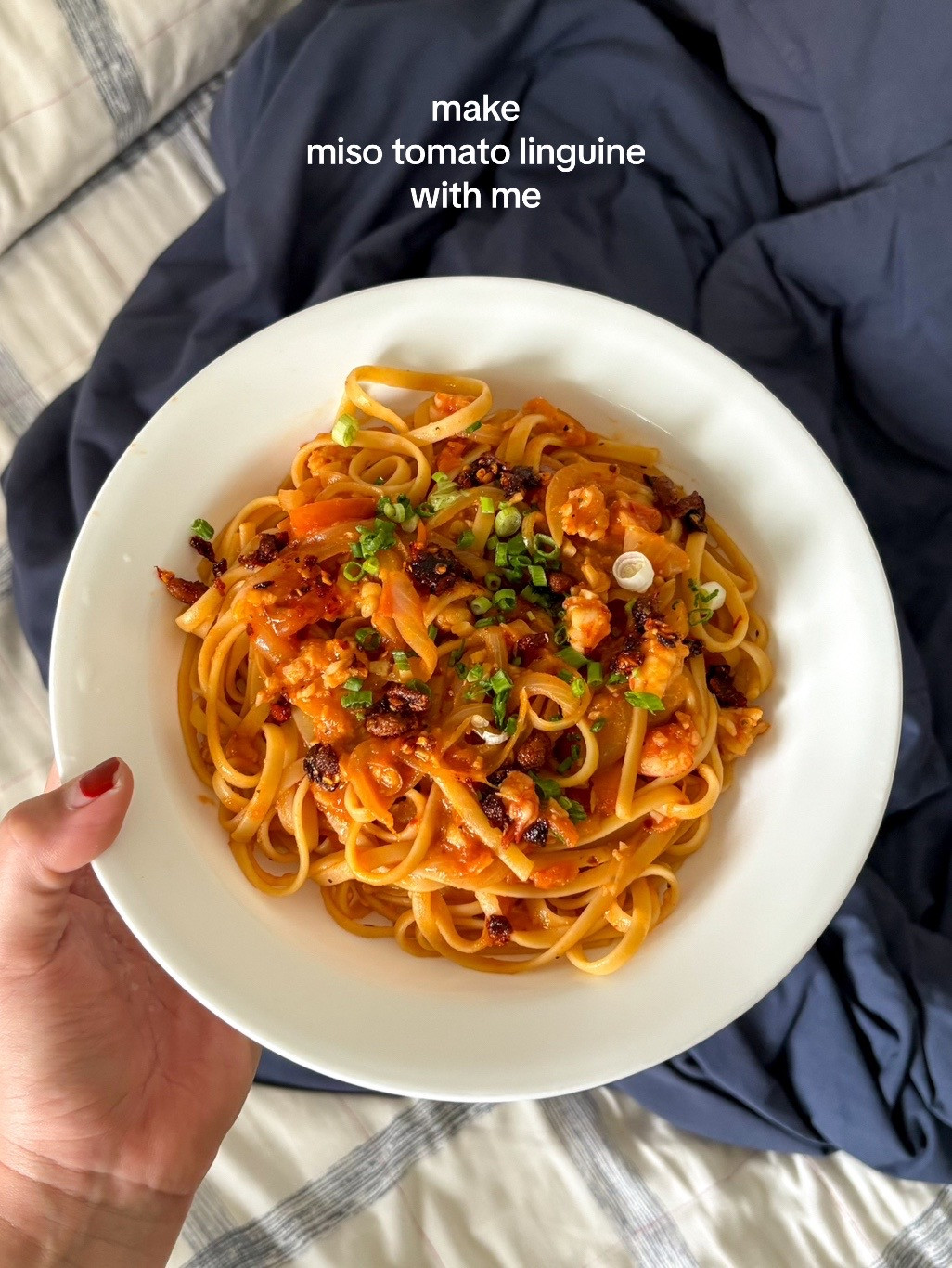 How to make miso tomato linguine with prawns