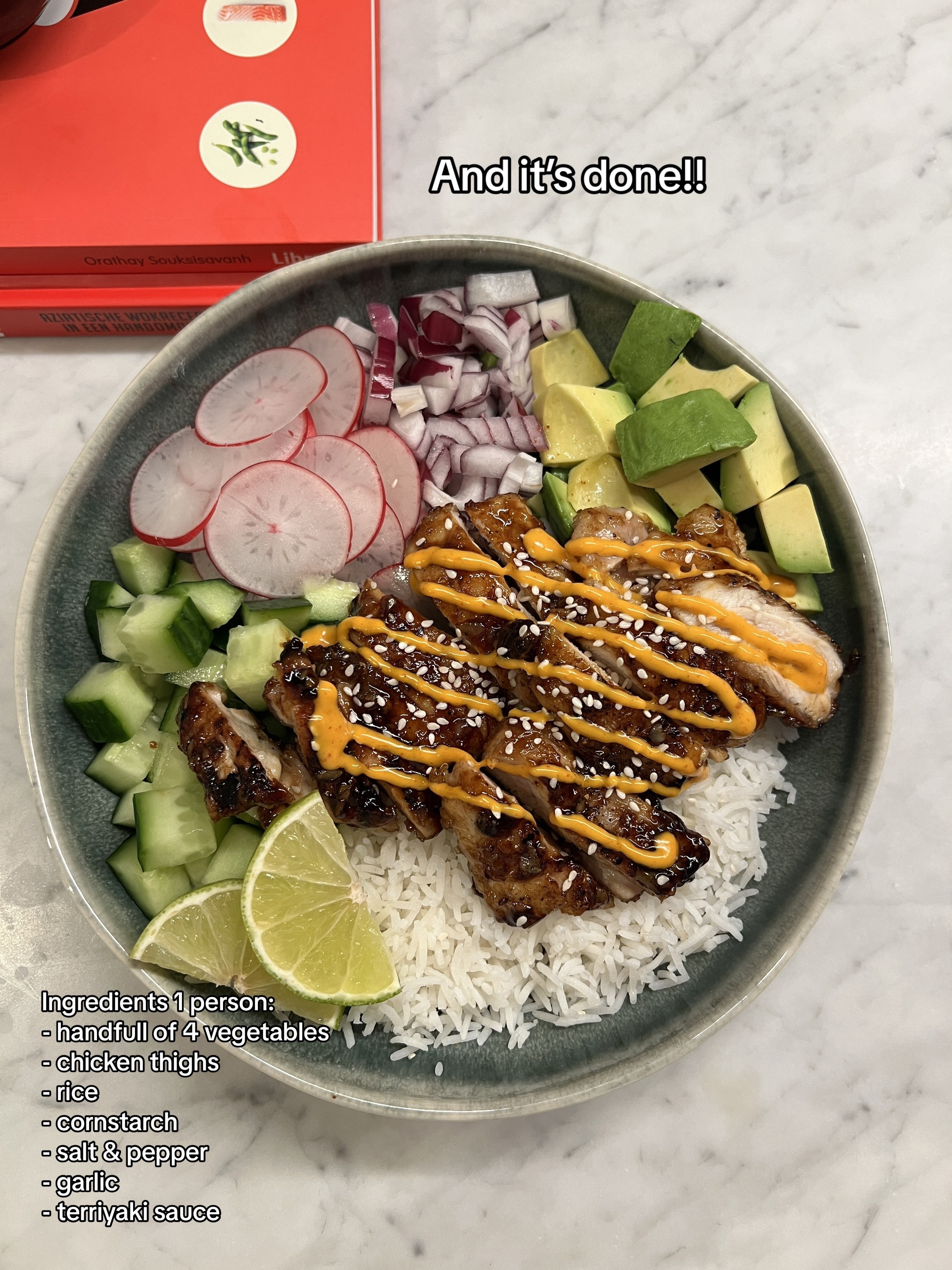 How to make Teriyaki Chicken Bowl with avocado, cucumber and radish