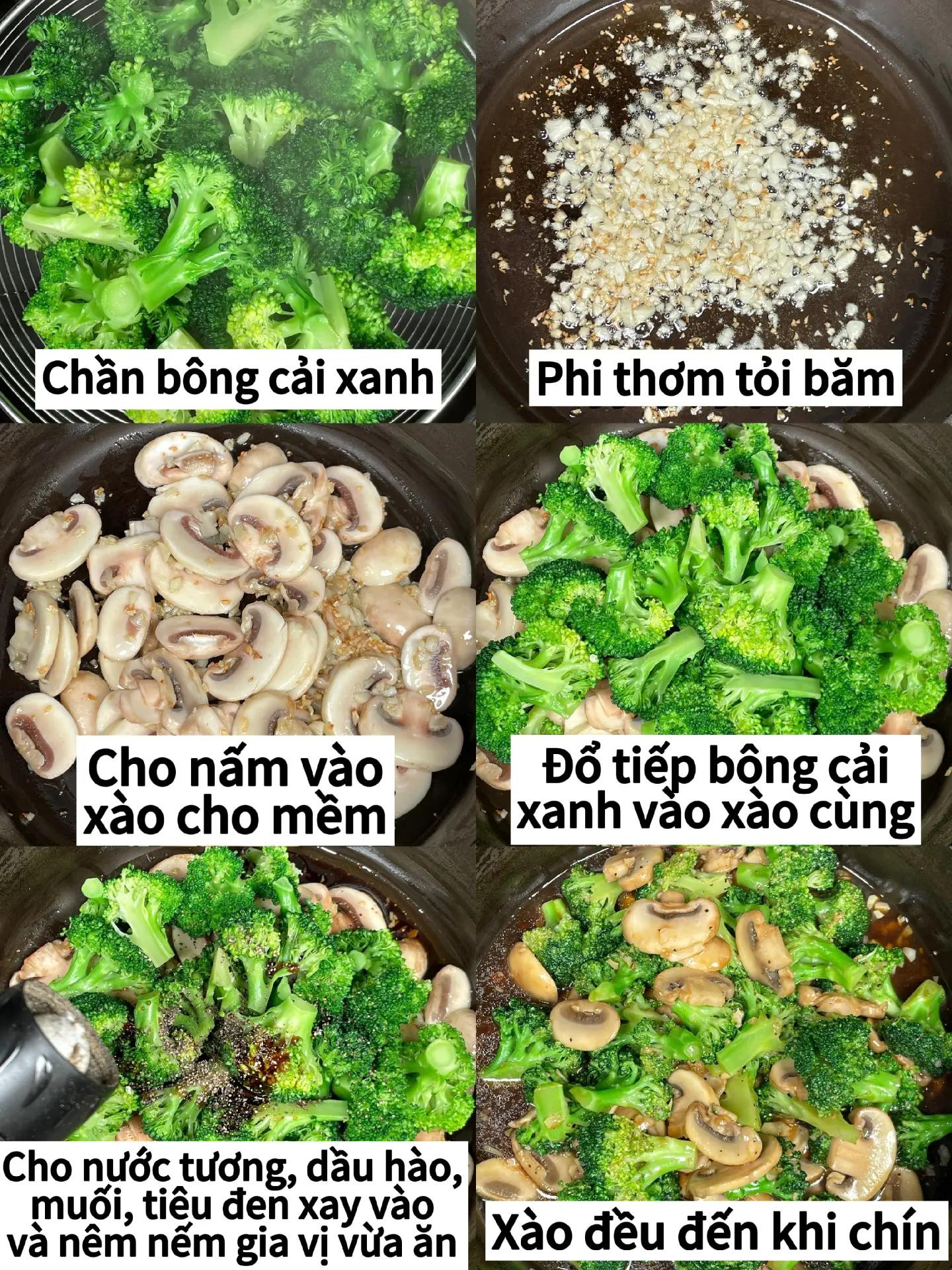 Hướng dẫn cách làm món nấm xào bông cải xanh sốt蚝油 tỏi băm giòn ngon