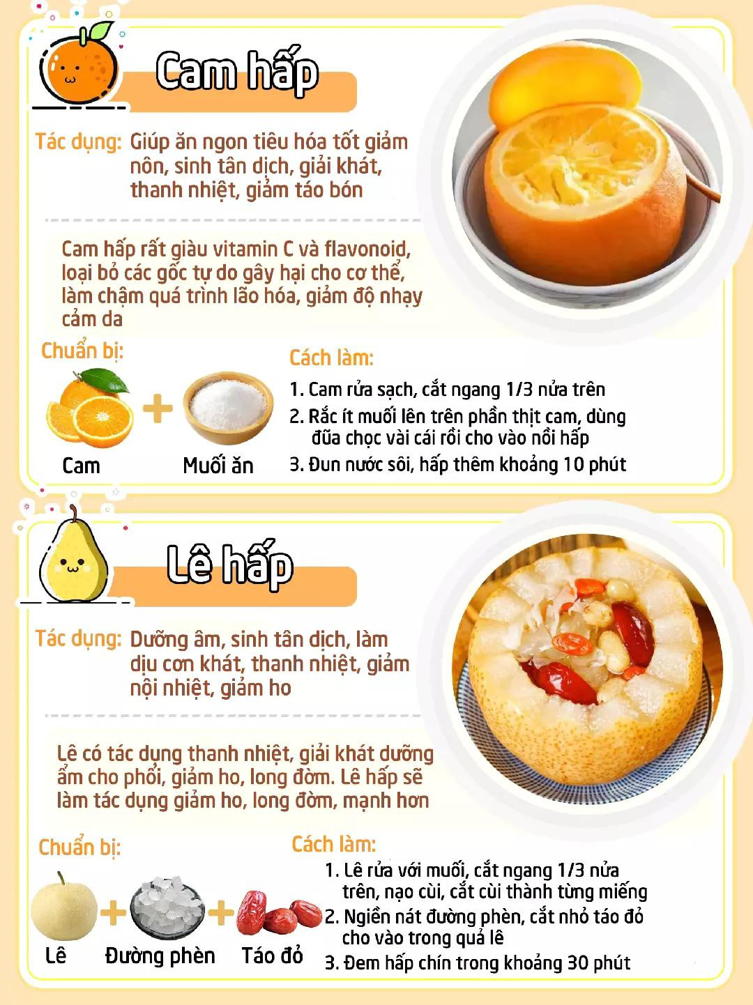 Hướng dẫn chế biến trái cây hấp: Cam hấp, Lê hấp, Táo hấp và Bưởi hấp giúp tăng cường dinh dưỡng