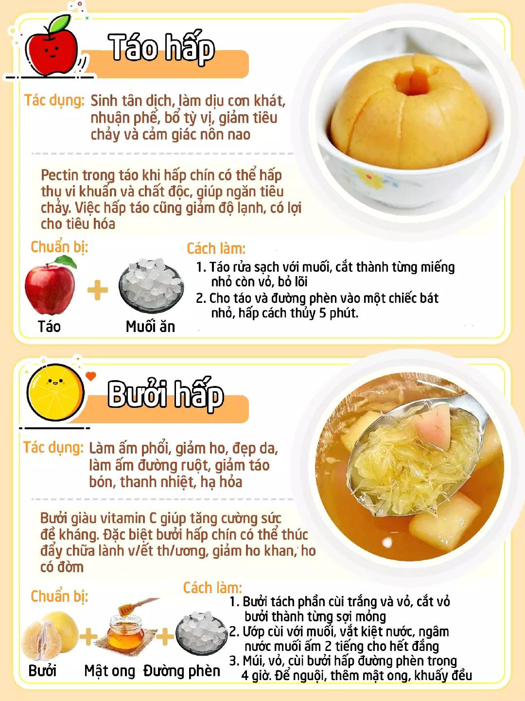 Hướng dẫn chế biến trái cây hấp: Cam hấp, Lê hấp, Táo hấp và Bưởi hấp giúp tăng cường dinh dưỡng