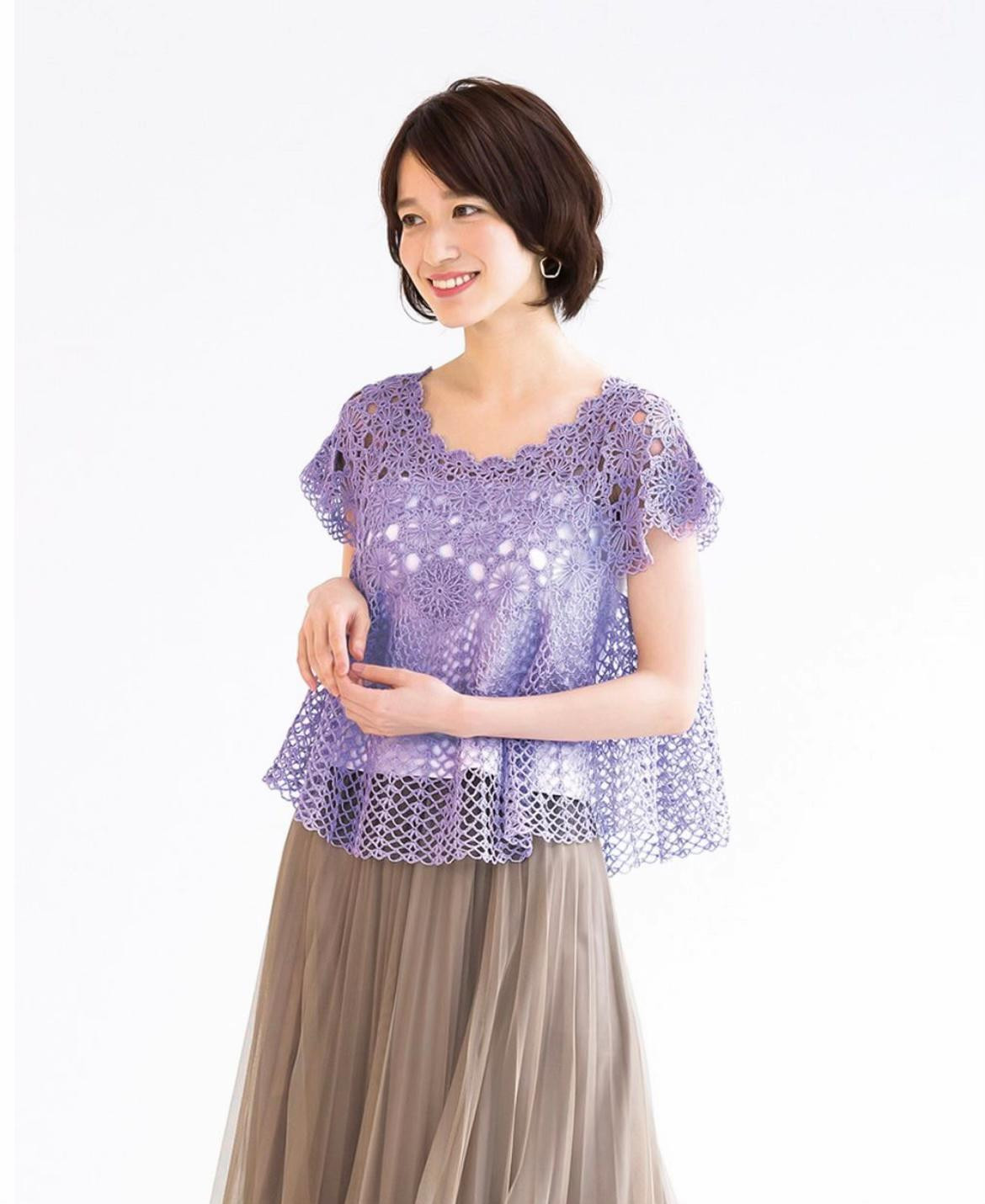 Hướng dẫn chi tiết cách móc áo choàng hoa màu tím với các biểu đồ mẫu và sơ đồ lắp ráp