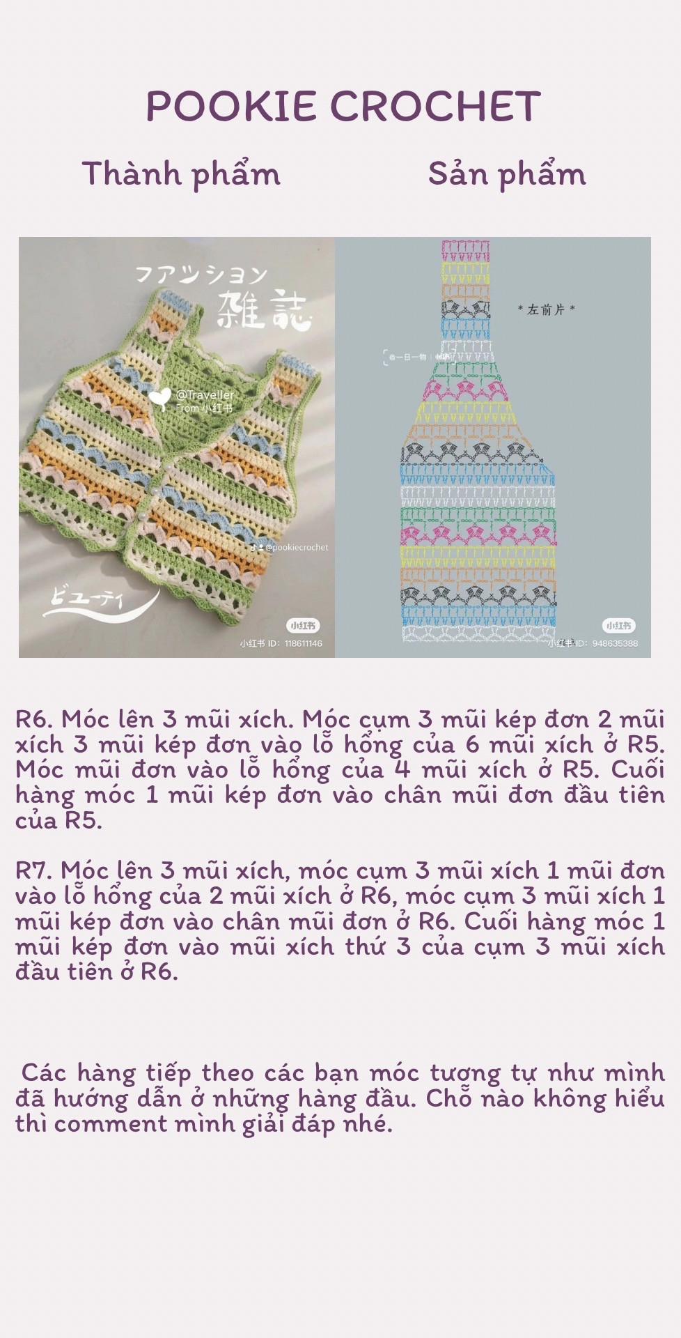 Hướng dẫn chi tiết cách móc áo yếm màu pastel với chart mẫu