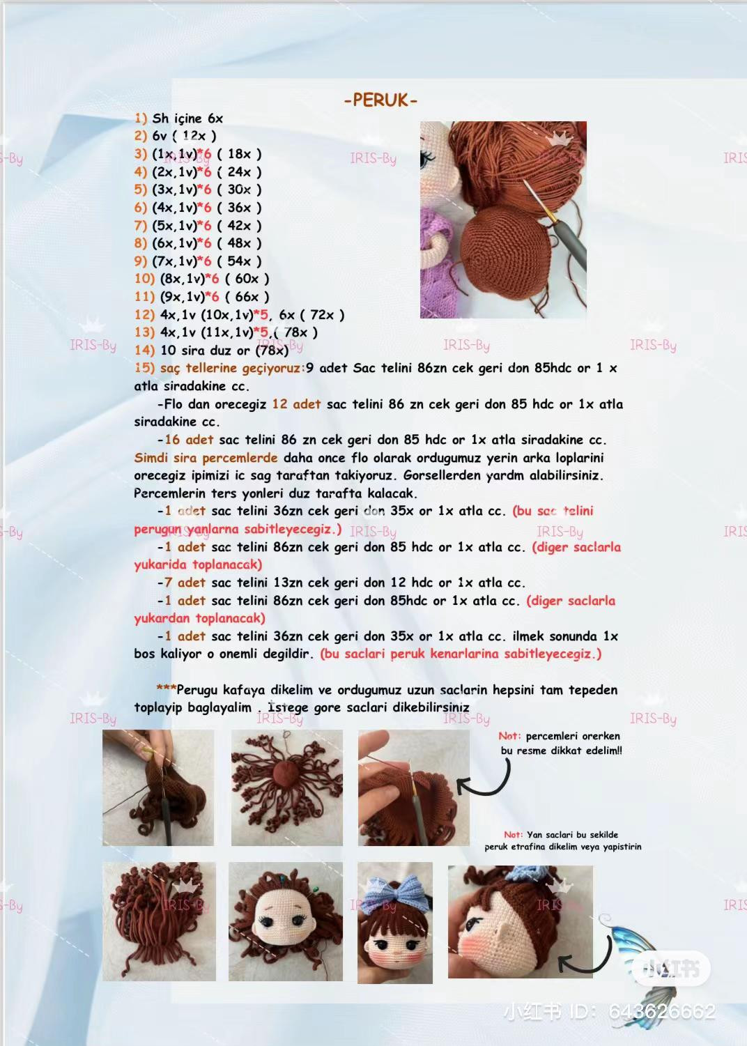 Hướng dẫn chi tiết cách móc búp bê Amigurumi nữ dễ thương với mái tóc nâu, nơ xanh và váy ngắn