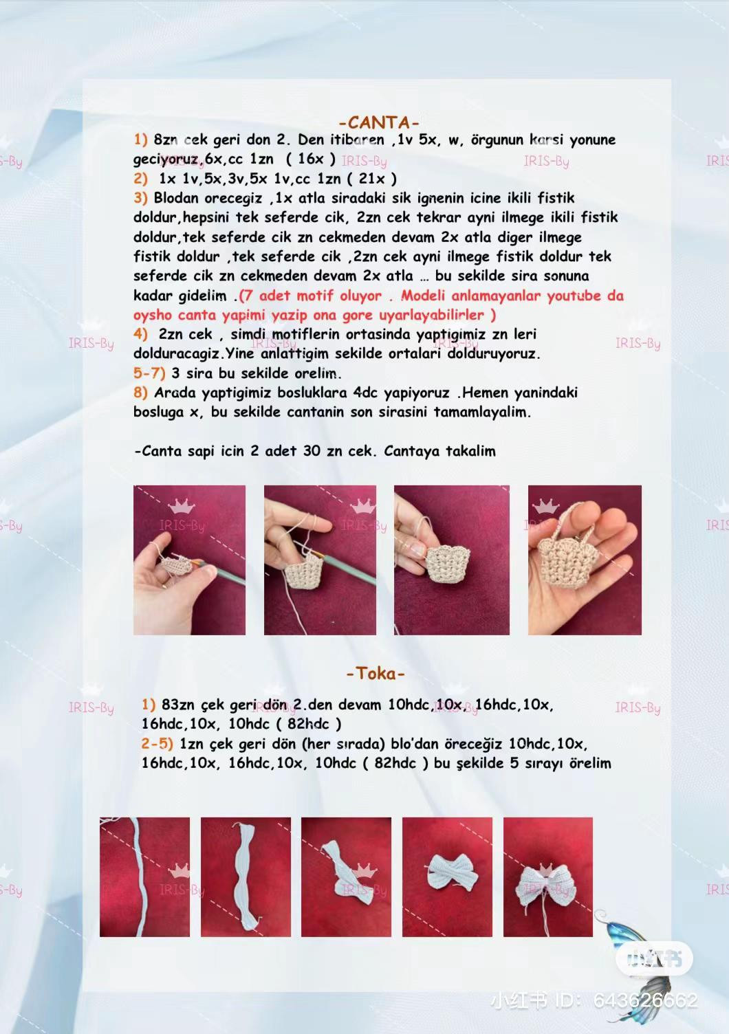 Hướng dẫn chi tiết cách móc búp bê Amigurumi nữ dễ thương với mái tóc nâu, nơ xanh và váy ngắn