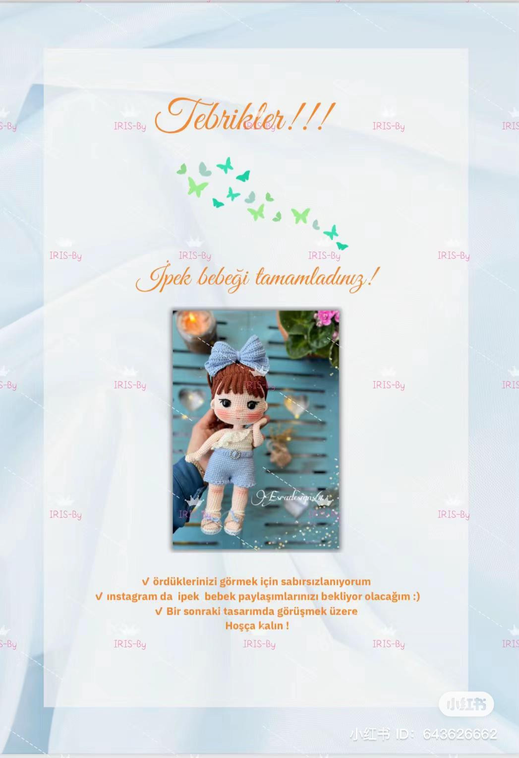 Hướng dẫn chi tiết cách móc búp bê Amigurumi nữ dễ thương với mái tóc nâu, nơ xanh và váy ngắn