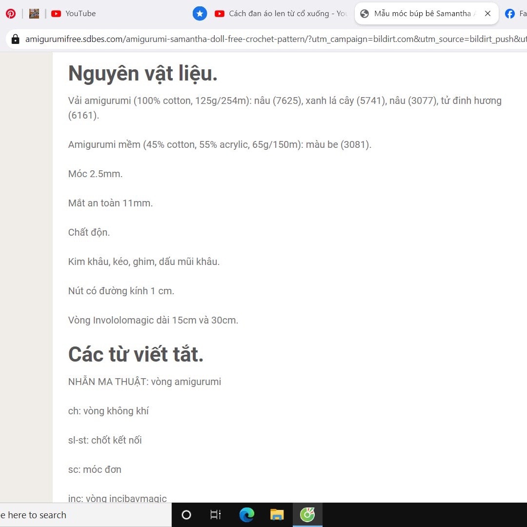 Hướng dẫn chi tiết cách móc búp bê amigurumi Samantha với váy xanh và vương miện hoa