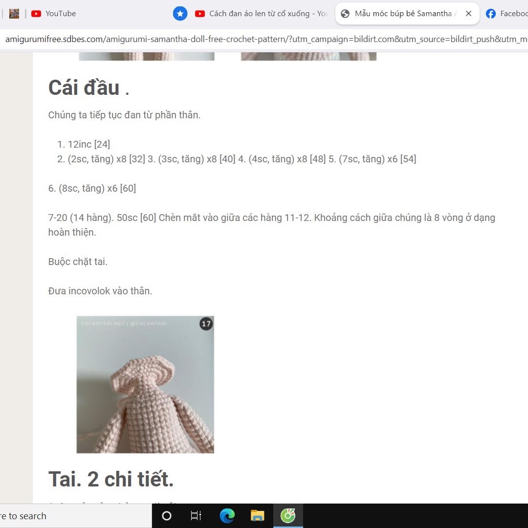 Hướng dẫn chi tiết cách móc búp bê amigurumi Samantha với váy xanh và vương miện hoa