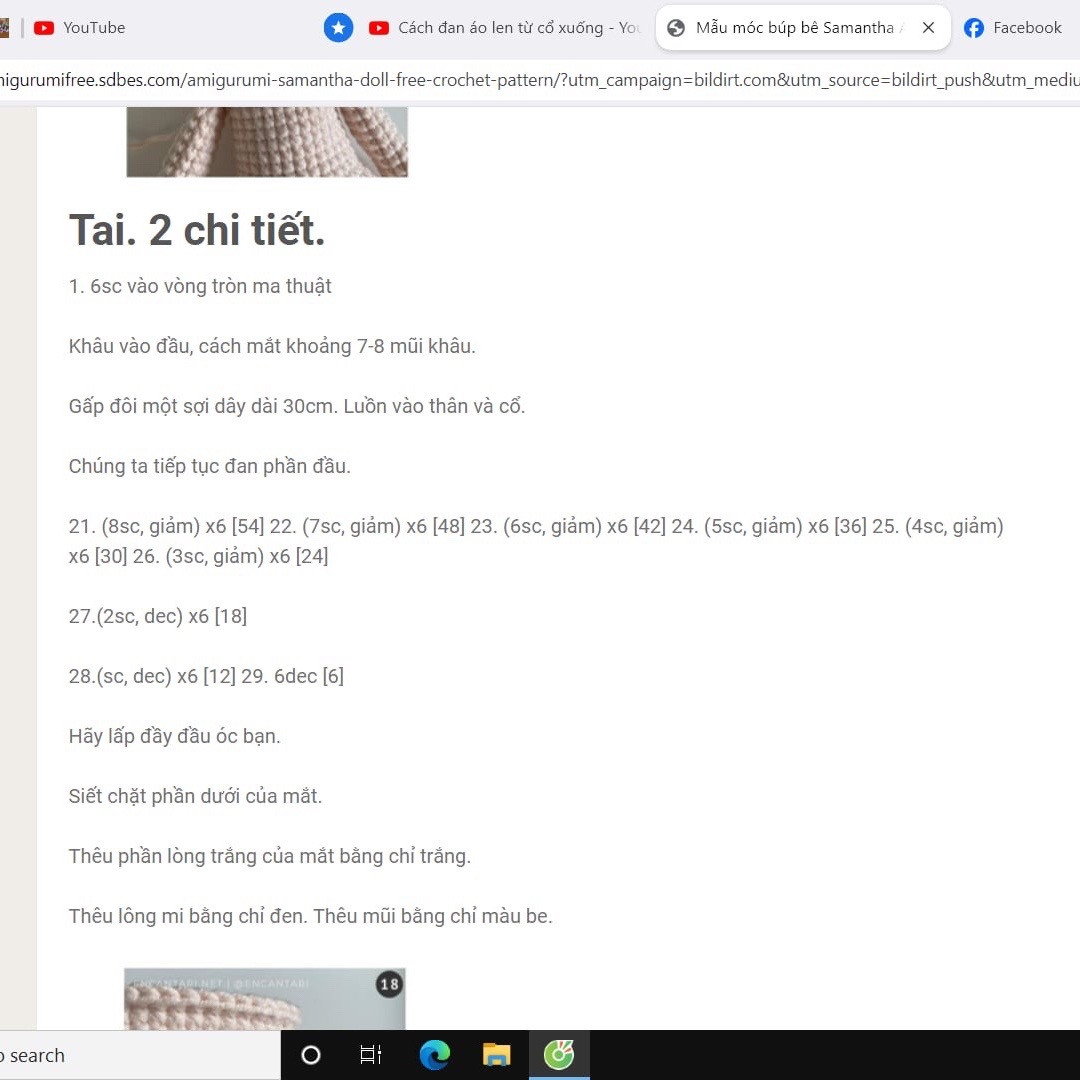 Hướng dẫn chi tiết cách móc búp bê amigurumi Samantha với váy xanh và vương miện hoa