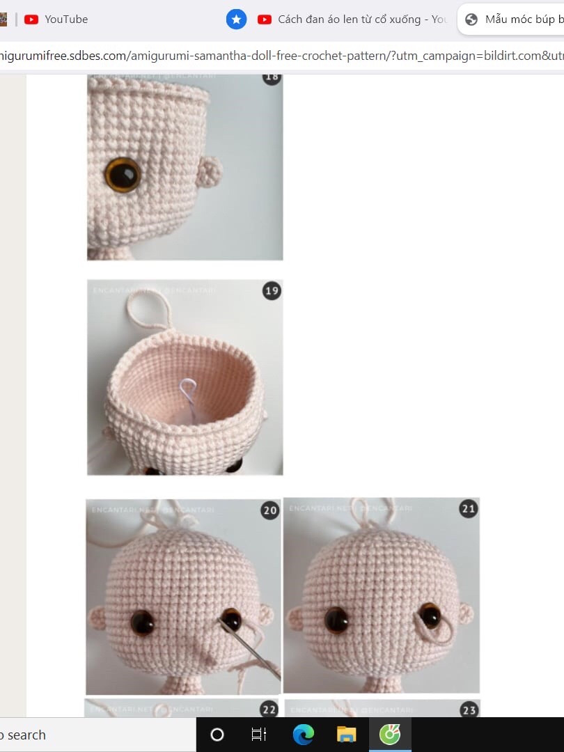 Hướng dẫn chi tiết cách móc búp bê amigurumi Samantha với váy xanh và vương miện hoa