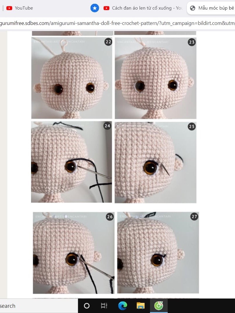 Hướng dẫn chi tiết cách móc búp bê amigurumi Samantha với váy xanh và vương miện hoa