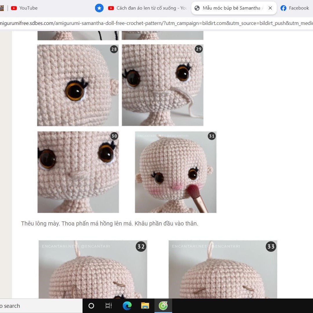 Hướng dẫn chi tiết cách móc búp bê amigurumi Samantha với váy xanh và vương miện hoa