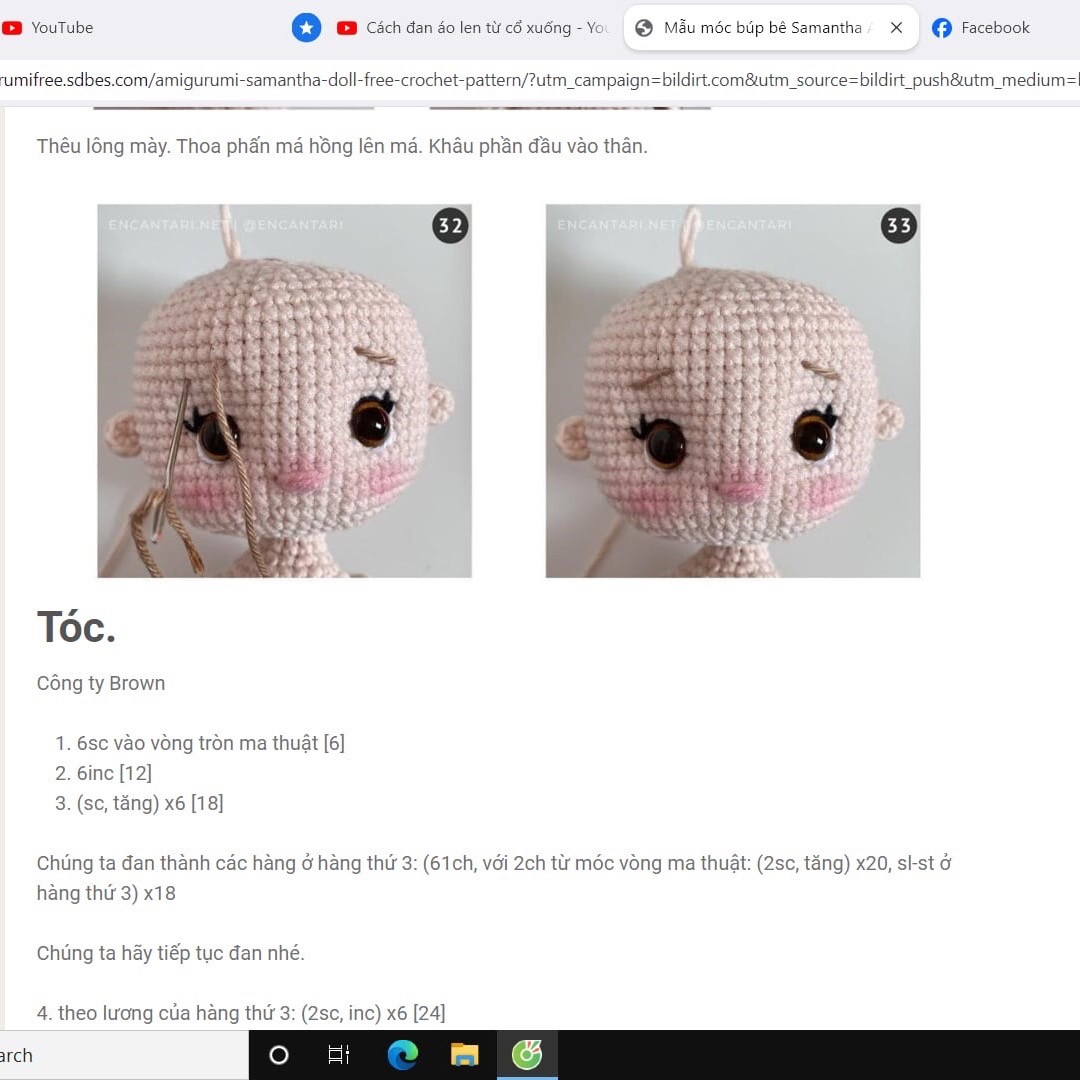 Hướng dẫn chi tiết cách móc búp bê amigurumi Samantha với váy xanh và vương miện hoa