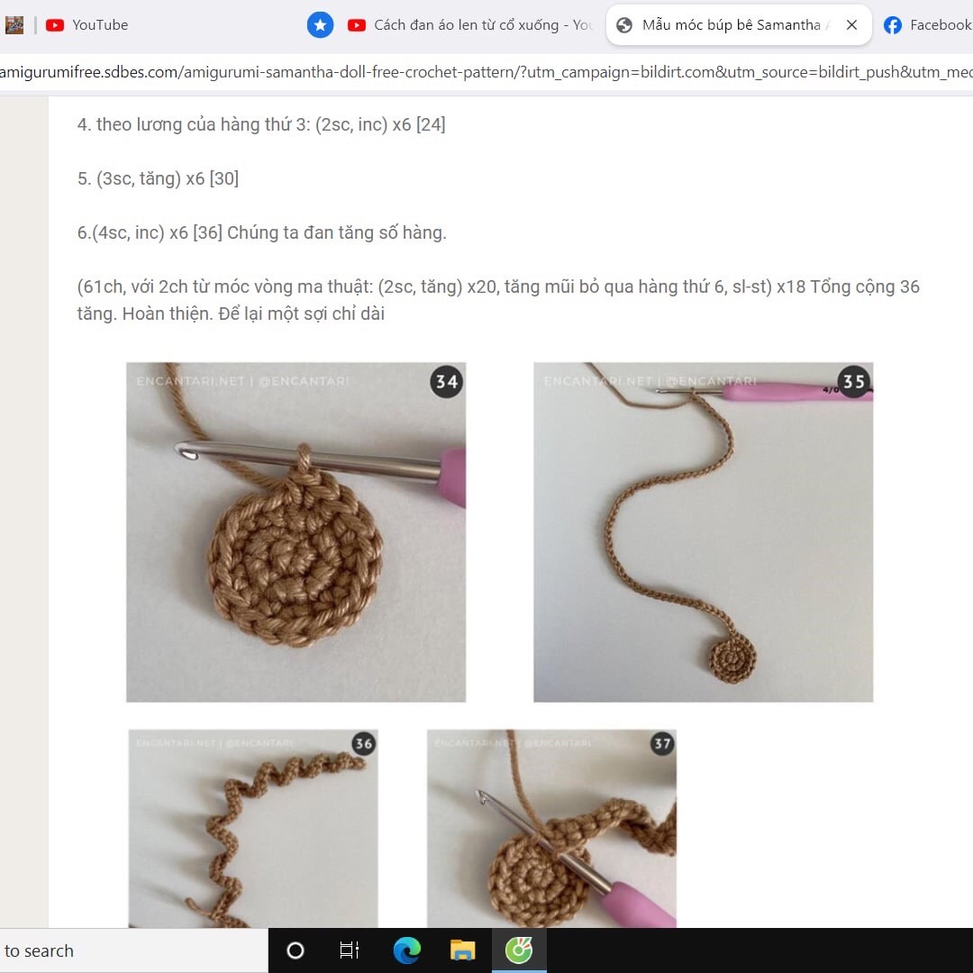 Hướng dẫn chi tiết cách móc búp bê amigurumi Samantha với váy xanh và vương miện hoa