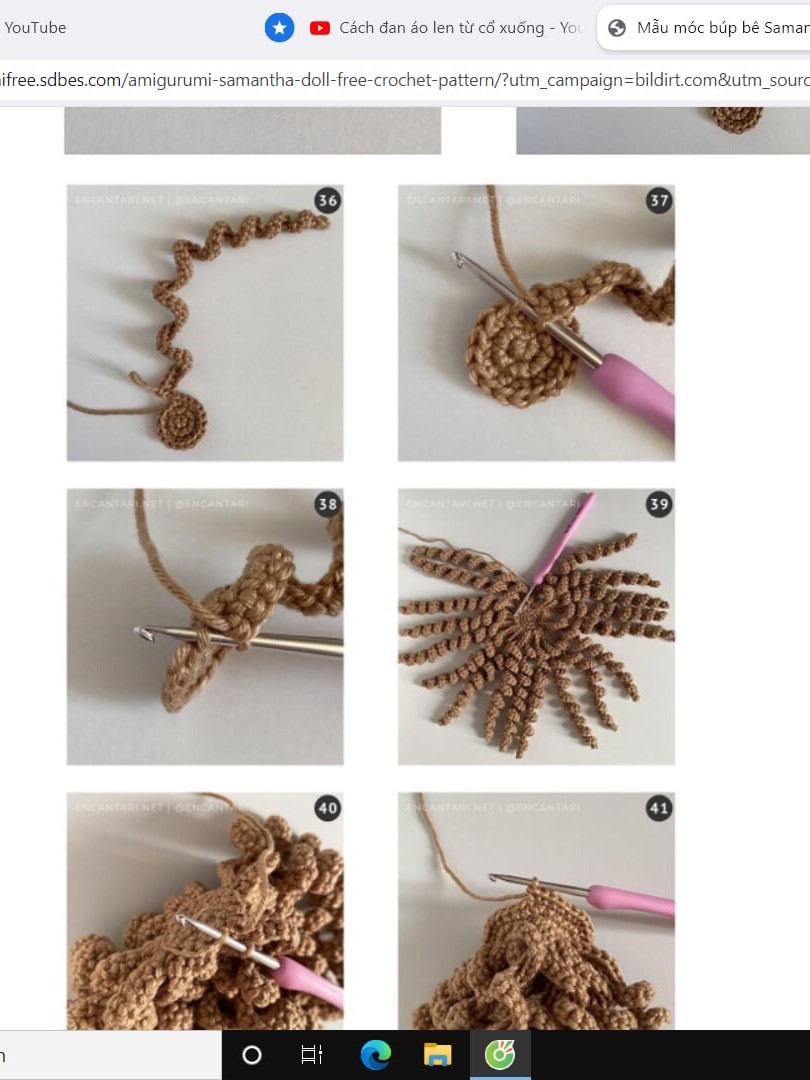 Hướng dẫn chi tiết cách móc búp bê amigurumi Samantha với váy xanh và vương miện hoa