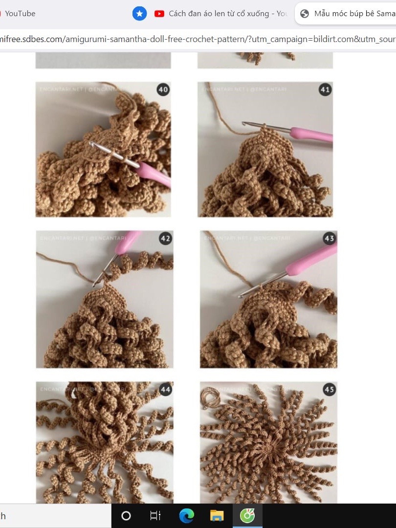 Hướng dẫn chi tiết cách móc búp bê amigurumi Samantha với váy xanh và vương miện hoa