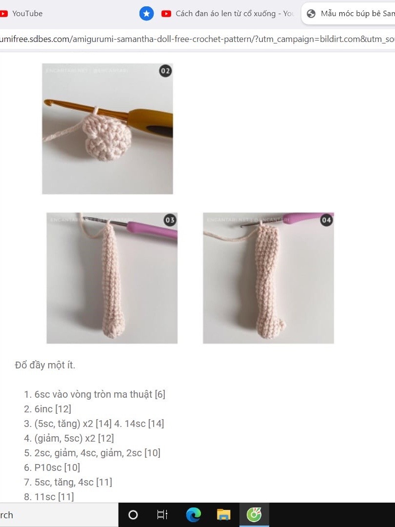 Hướng dẫn chi tiết cách móc búp bê amigurumi Samantha với váy xanh và vương miện hoa