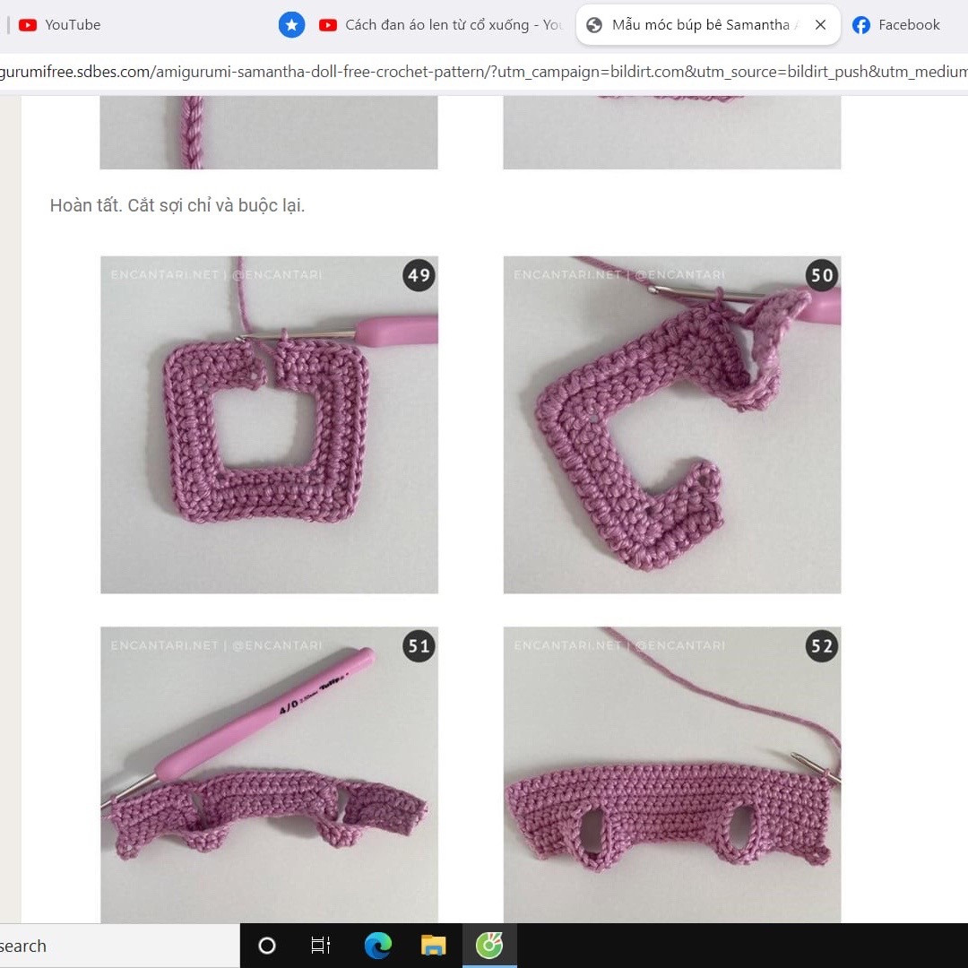 Hướng dẫn chi tiết cách móc búp bê amigurumi Samantha với váy xanh và vương miện hoa