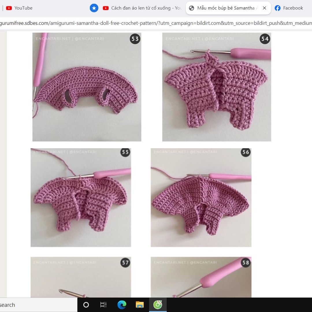 Hướng dẫn chi tiết cách móc búp bê amigurumi Samantha với váy xanh và vương miện hoa