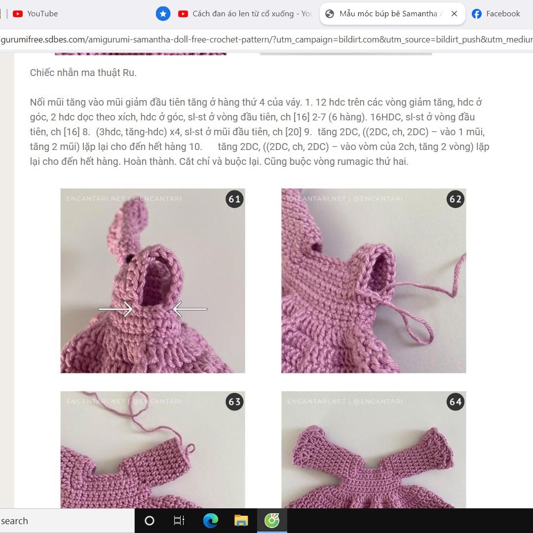 Hướng dẫn chi tiết cách móc búp bê amigurumi Samantha với váy xanh và vương miện hoa