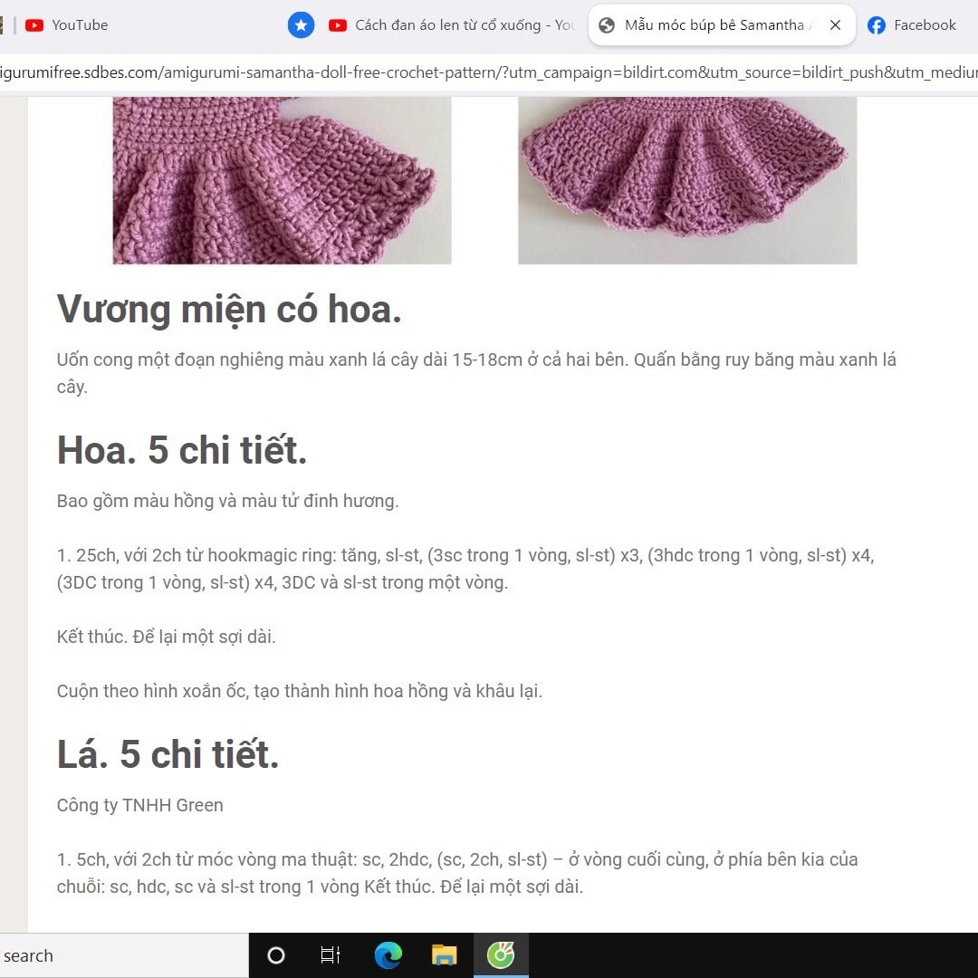 Hướng dẫn chi tiết cách móc búp bê amigurumi Samantha với váy xanh và vương miện hoa