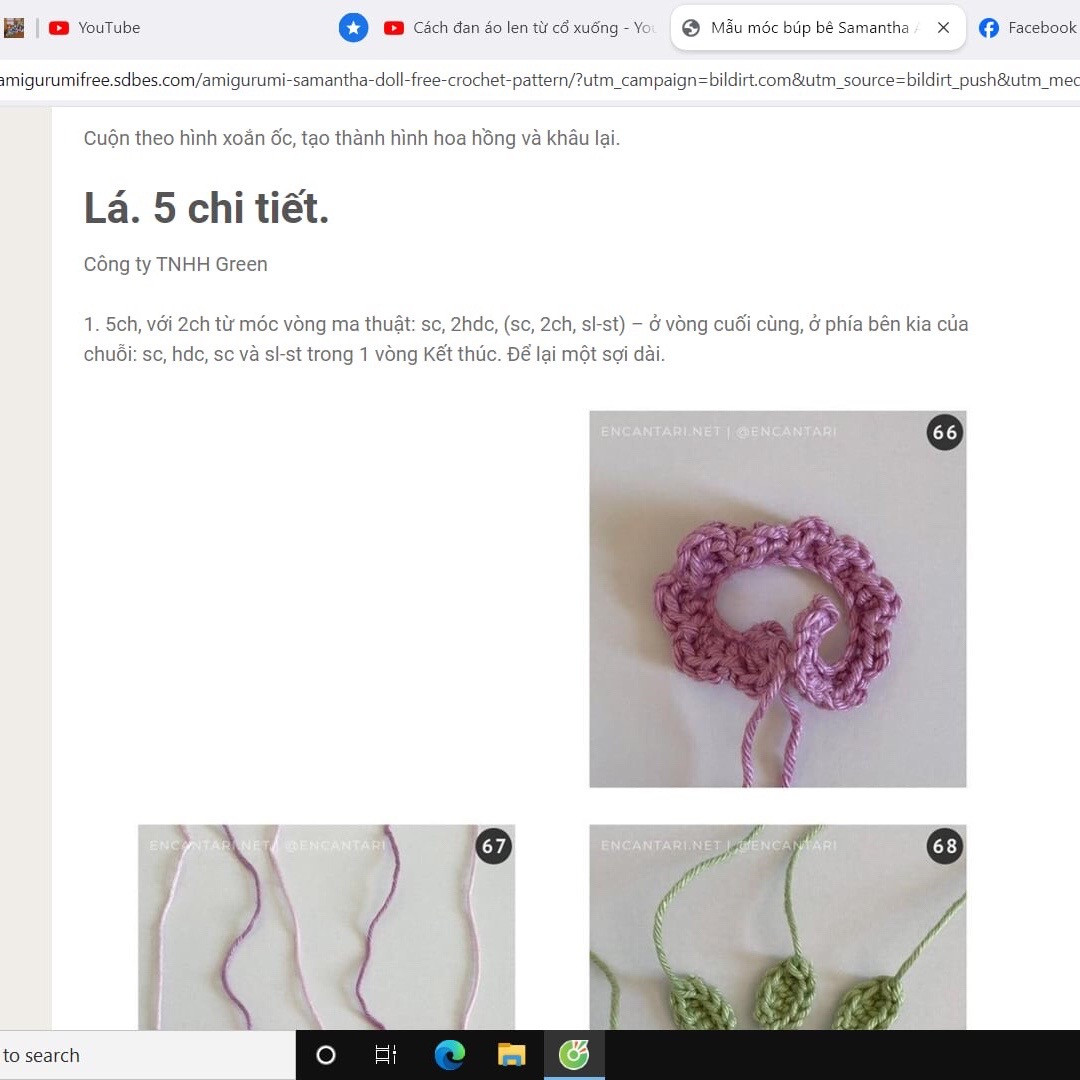 Hướng dẫn chi tiết cách móc búp bê amigurumi Samantha với váy xanh và vương miện hoa