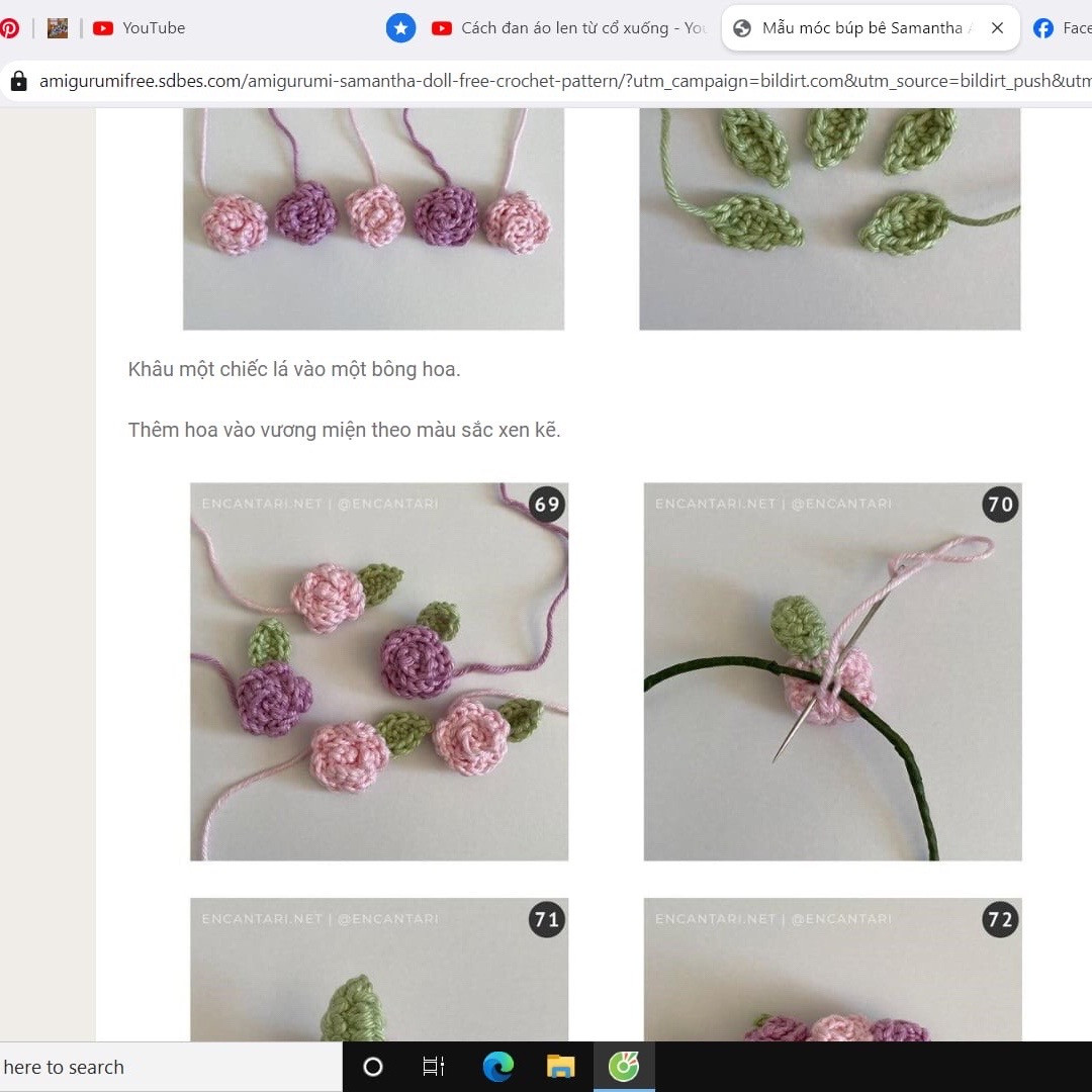 Hướng dẫn chi tiết cách móc búp bê amigurumi Samantha với váy xanh và vương miện hoa