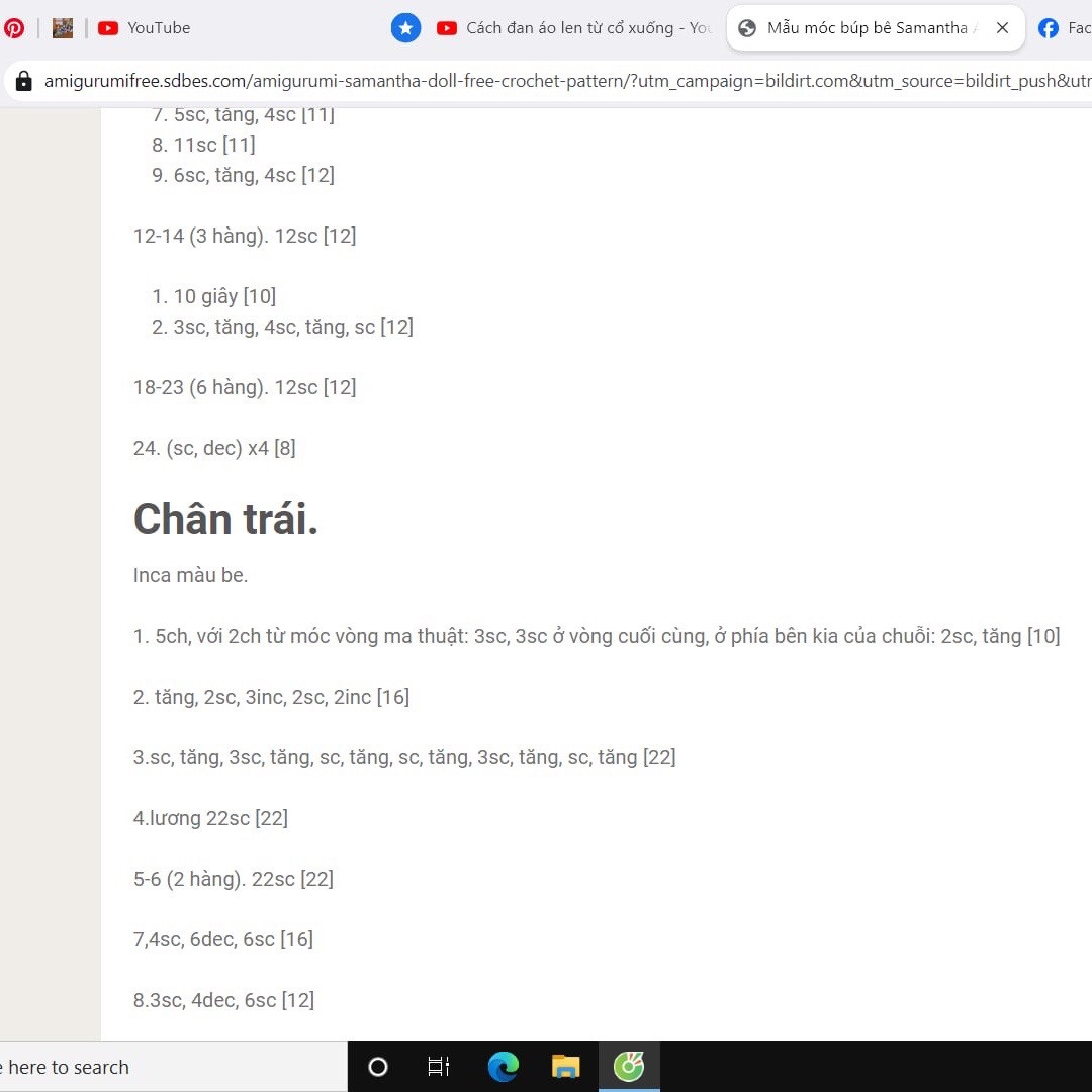 Hướng dẫn chi tiết cách móc búp bê amigurumi Samantha với váy xanh và vương miện hoa