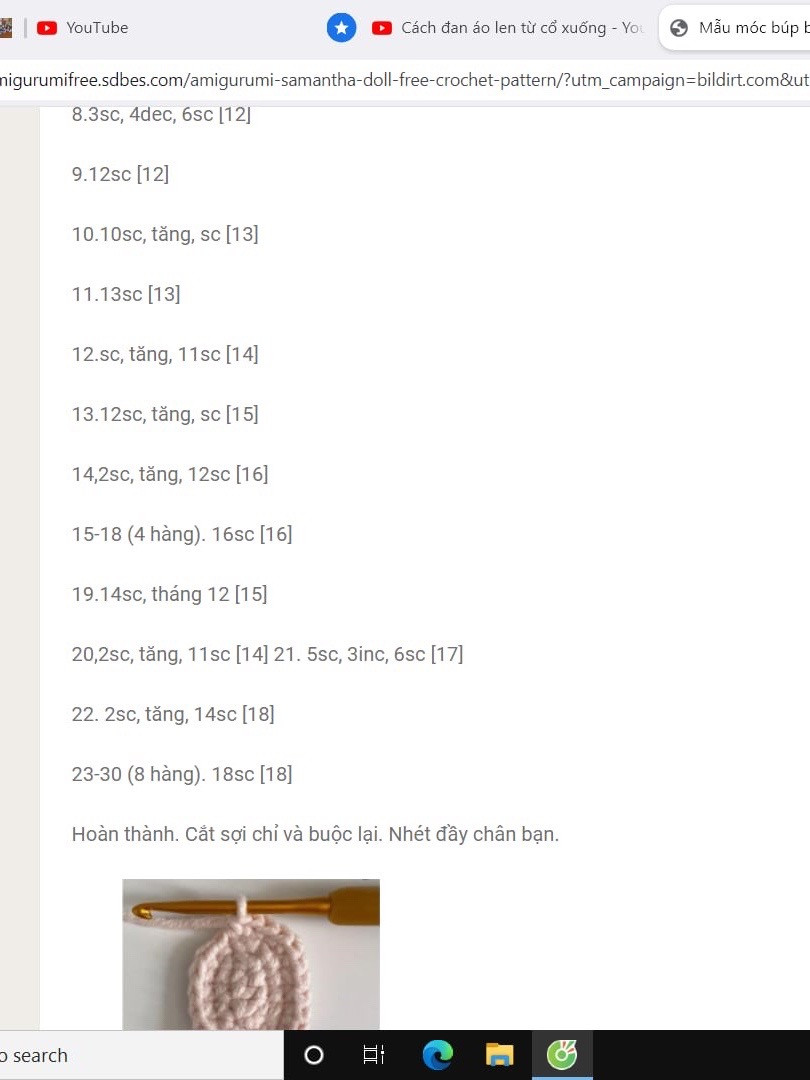 Hướng dẫn chi tiết cách móc búp bê amigurumi Samantha với váy xanh và vương miện hoa