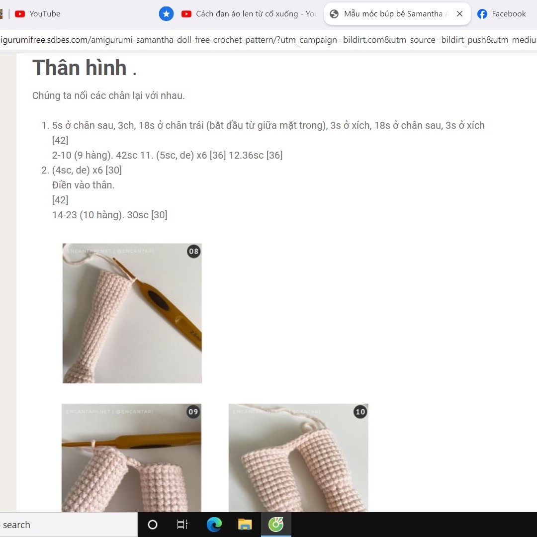 Hướng dẫn chi tiết cách móc búp bê amigurumi Samantha với váy xanh và vương miện hoa