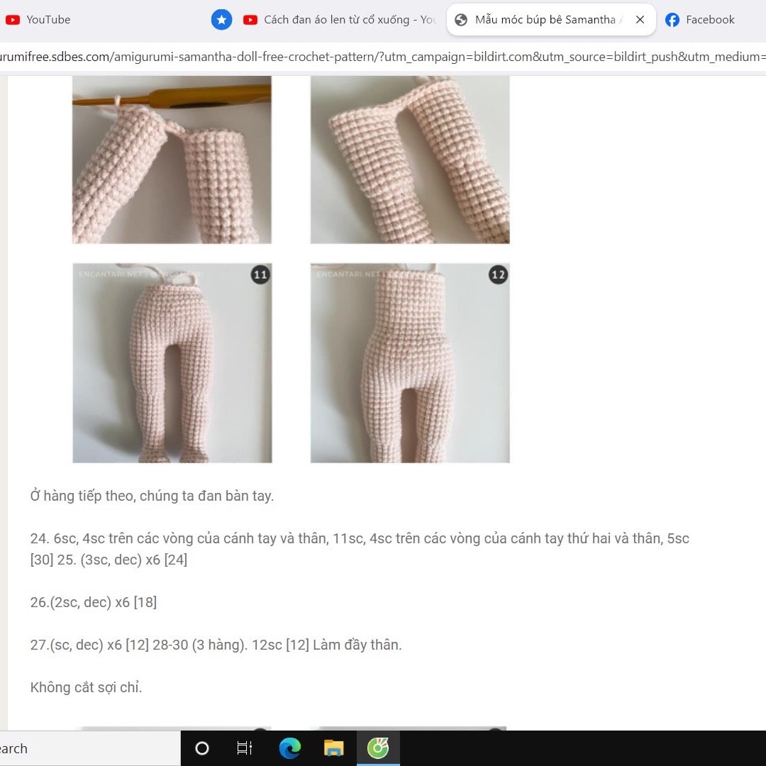 Hướng dẫn chi tiết cách móc búp bê amigurumi Samantha với váy xanh và vương miện hoa