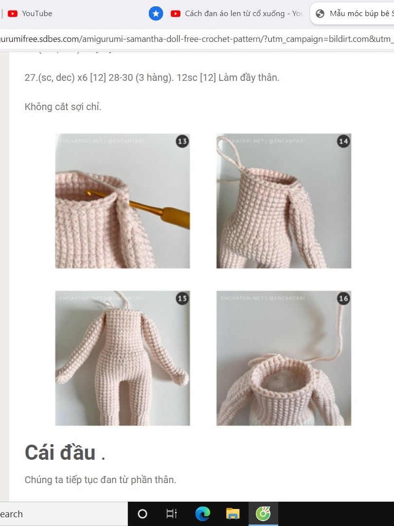 Hướng dẫn chi tiết cách móc búp bê amigurumi Samantha với váy xanh và vương miện hoa