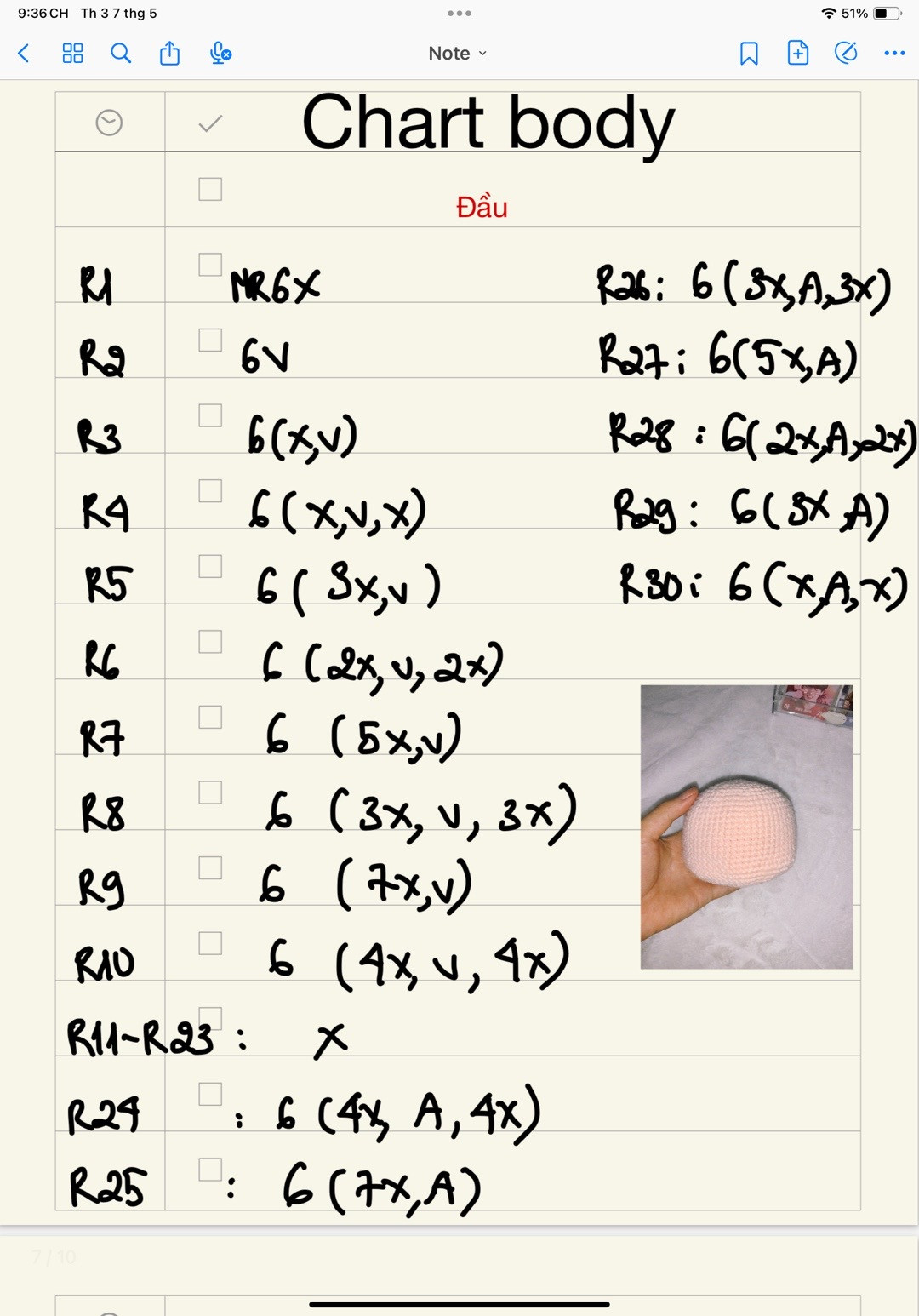 Hướng dẫn chi tiết cách móc búp bê cầu thủ bóng chuyền Vestel số 7 với trang phục đỏ và quả bóng