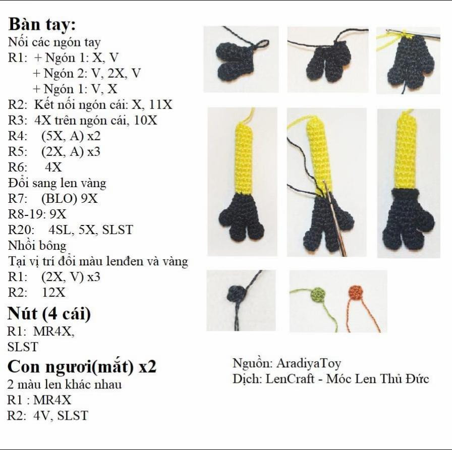 Hướng dẫn chi tiết cách móc búp bê Minion Bob và gấu Tim nhỏ theo chart tiếng Việt