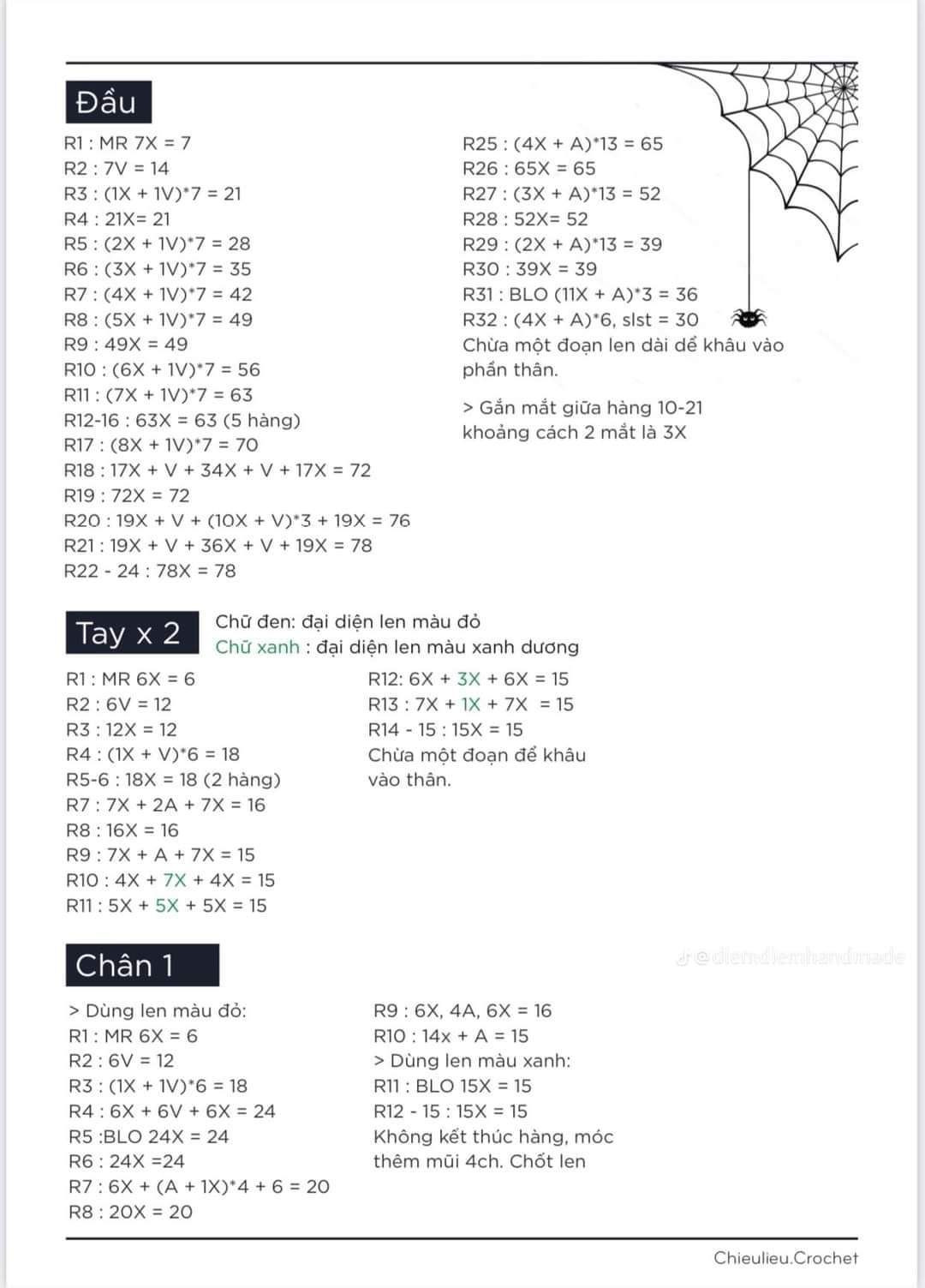 Hướng dẫn chi tiết cách móc búp bê Spider Man màu đỏ xanh